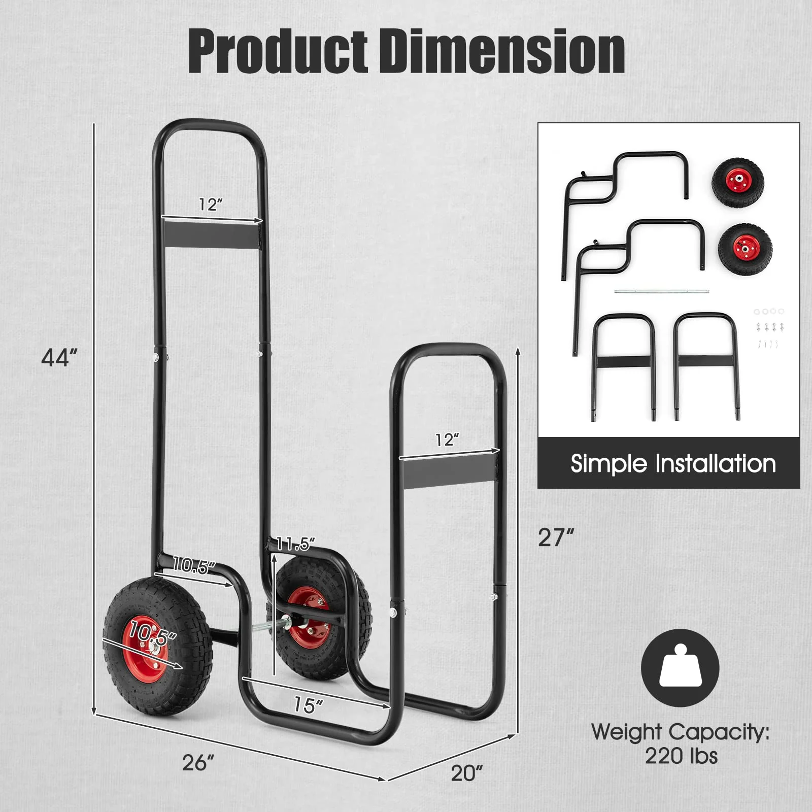 Goplus Firewood Log Cart, Outdoor Indoor Firewood Rack Storage Mover with Wear-Resistant Rubber Wheels - Image 7