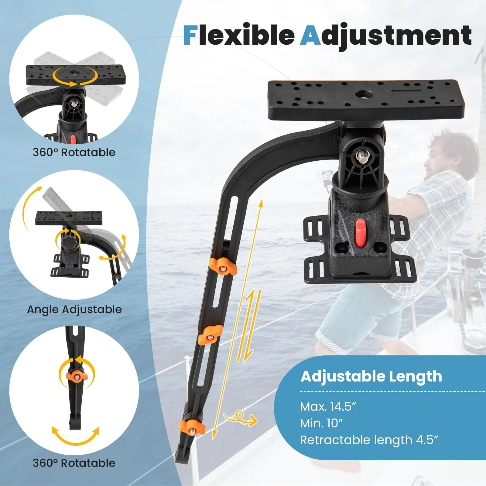 Goplus Fishing Float Tube Accessories, 360° Rotatable Fish Finder Holder w/ Mount Bracket - Image 3