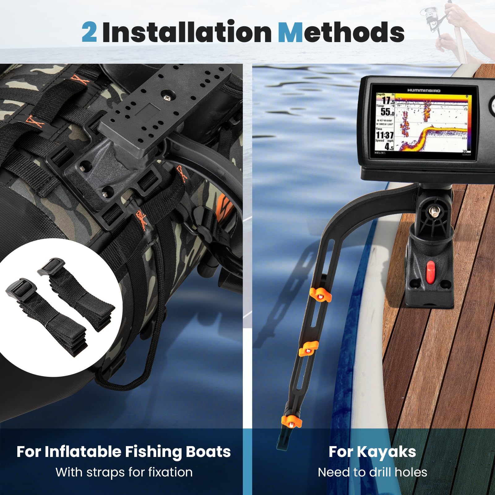 Goplus Fishing Float Tube Accessories, 360° Rotatable Fish Finder Holder w/ Mount Bracket - Image 4