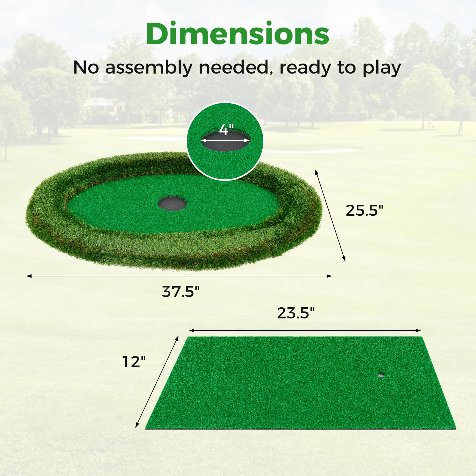 Goplus Floating Golf Green for Pool, Chipping Green Mat w/Hitting Mat, Golf Balls, Flag & Tee, Oval, 37.5" x 25.5" - Image 6