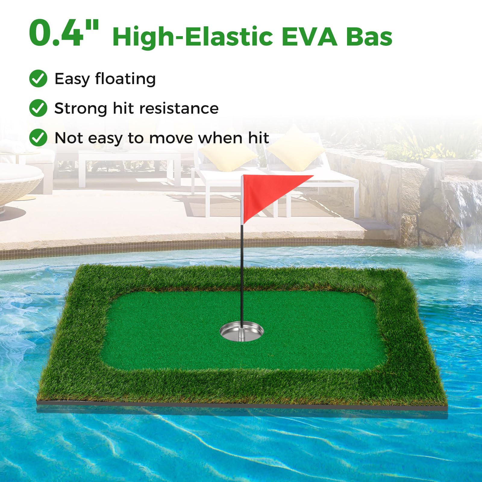 Goplus Floating Golf Green for Pool, Chipping Green Mat w/Hitting Mat, Golf Balls, Flag & Tee, Rectangle, 35.5" x 23.5" - Image 3