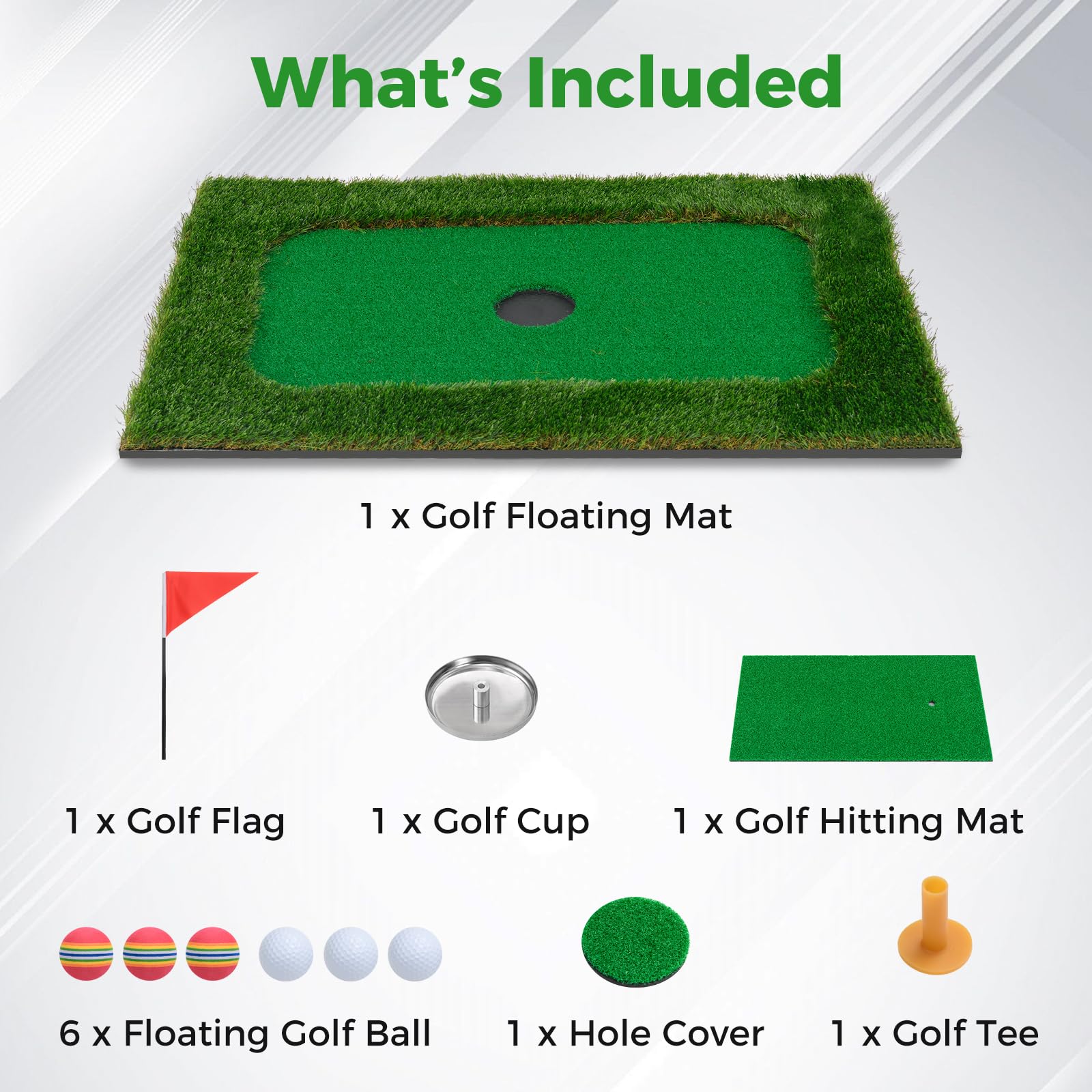 Goplus Floating Golf Green for Pool, Chipping Green Mat w/Hitting Mat, Golf Balls, Flag & Tee, Rectangle, 35.5" x 23.5" - Image 5