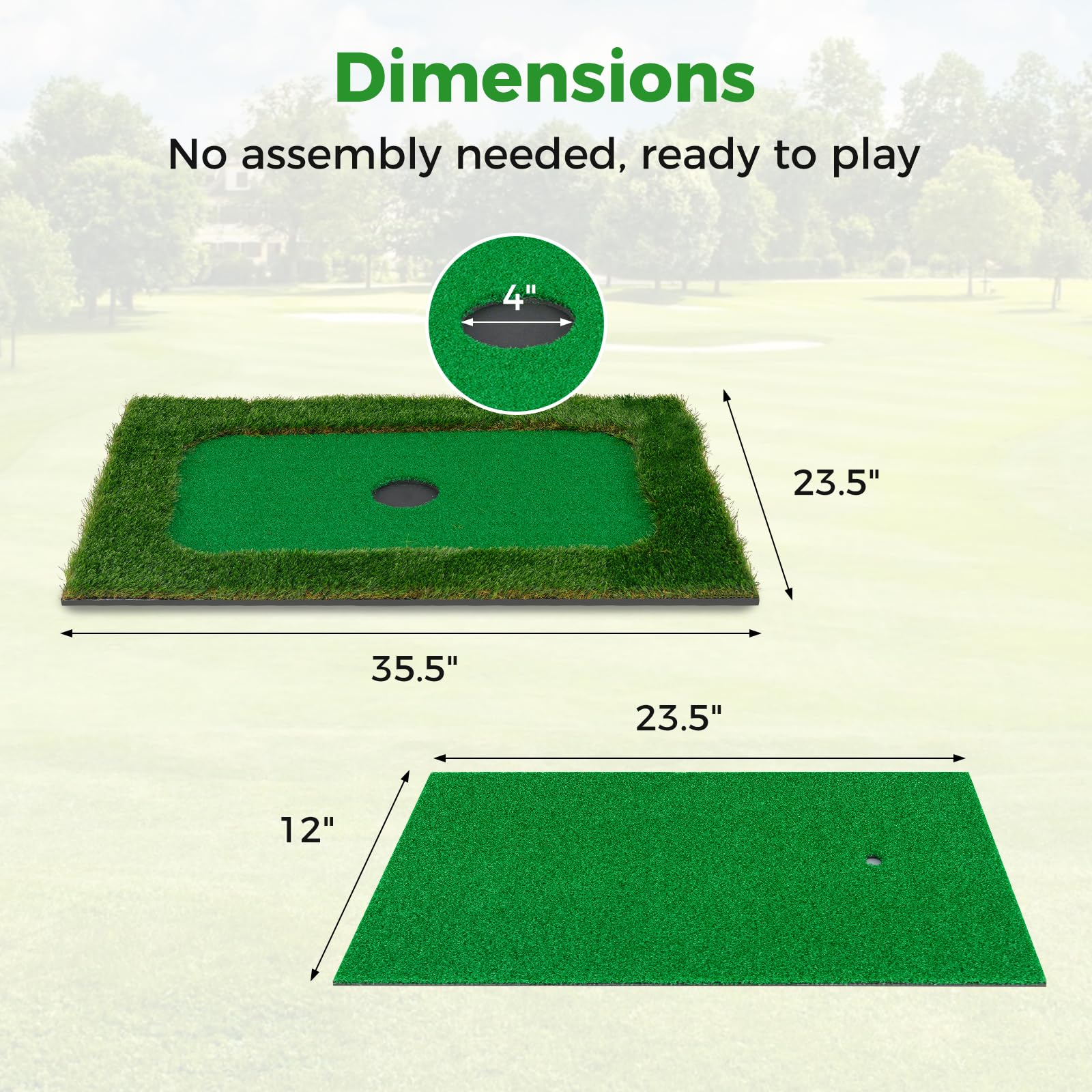 Goplus Floating Golf Green for Pool, Chipping Green Mat w/Hitting Mat, Golf Balls, Flag & Tee, Rectangle, 35.5" x 23.5" - Image 6