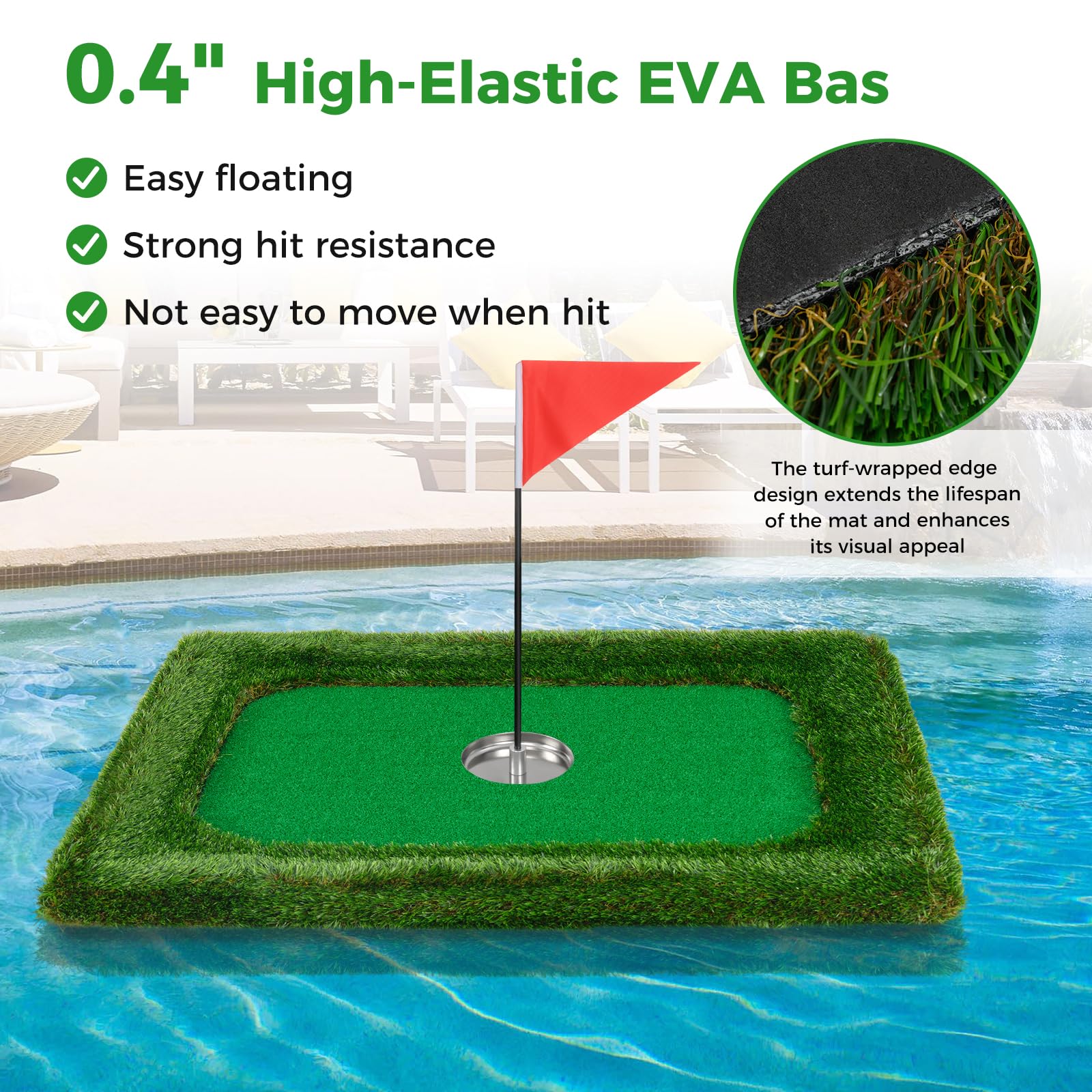 Goplus Floating Golf Green for Pool, Chipping Green Mat w/Hitting Mat, Golf Balls, Rectangle, 37.5" x 25.5" - Image 3
