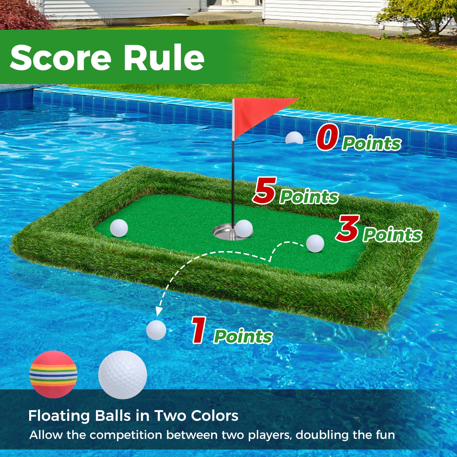 Goplus Floating Golf Green for Pool, Chipping Green Mat w/Hitting Mat, Golf Balls, Rectangle, 37.5" x 25.5" - Image 4