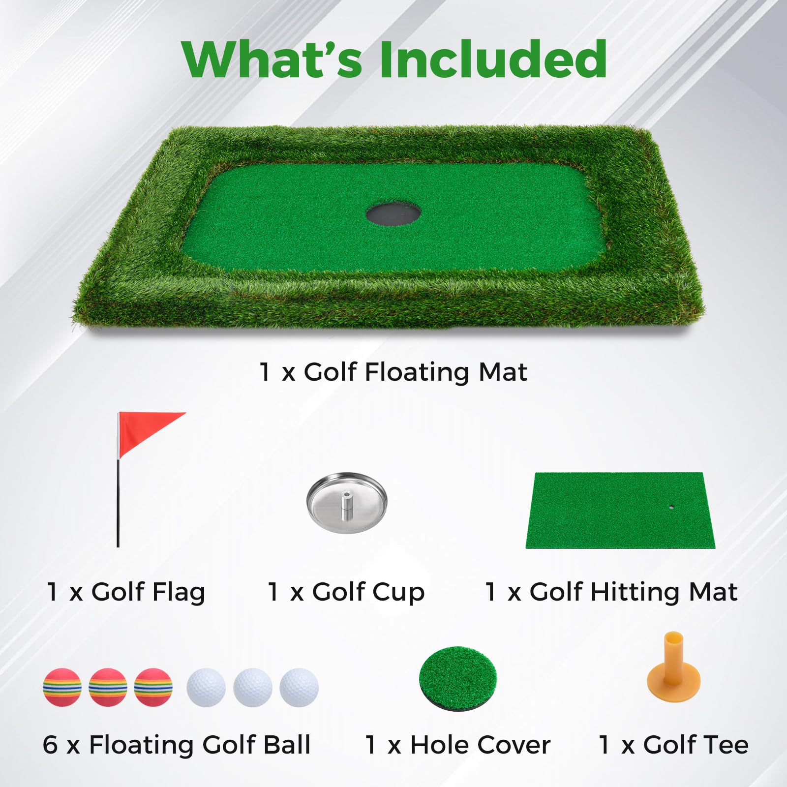 Goplus Floating Golf Green for Pool, Chipping Green Mat w/Hitting Mat, Golf Balls, Rectangle, 37.5" x 25.5" - Image 5