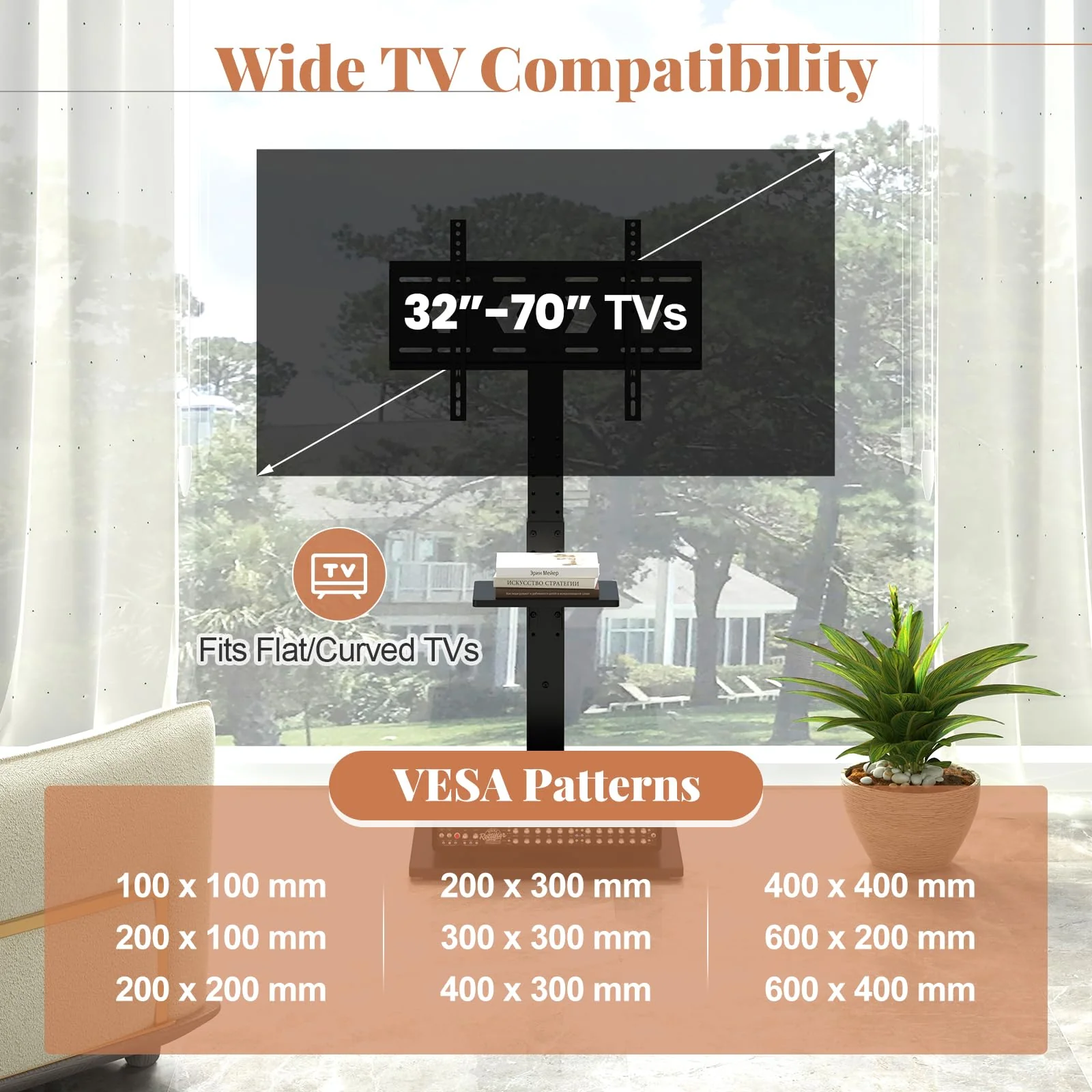 Goplus Floor TV Stand with Power Outlet, Universal TV Stand for 32-70 Inch TVs up to 110 lbs, Tilt & Height Adjustable - Image 3