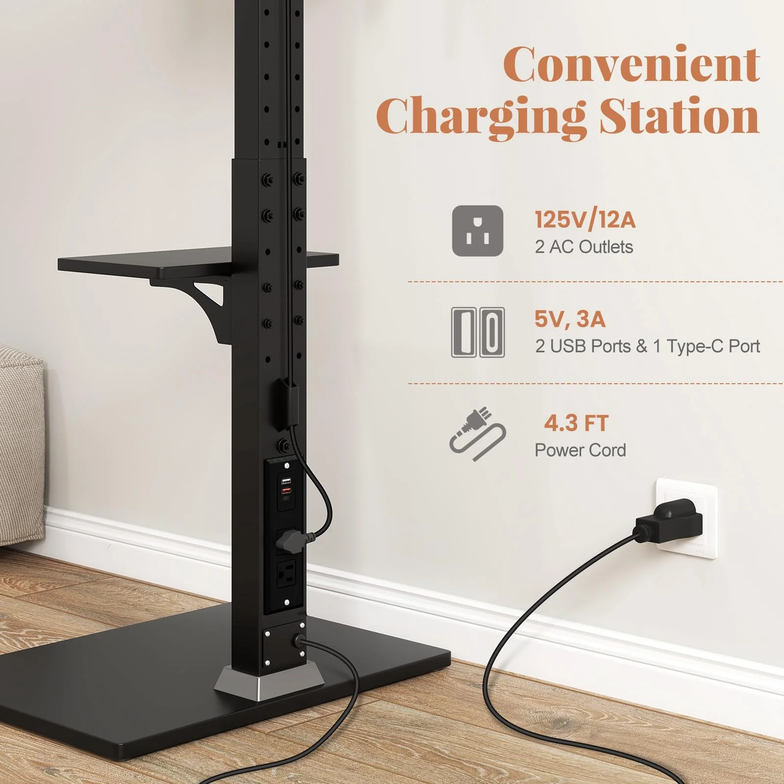 Goplus Floor TV Stand with Power Outlet, Universal TV Stand for 32-70 Inch TVs up to 110 lbs, Tilt & Height Adjustable - Image 4
