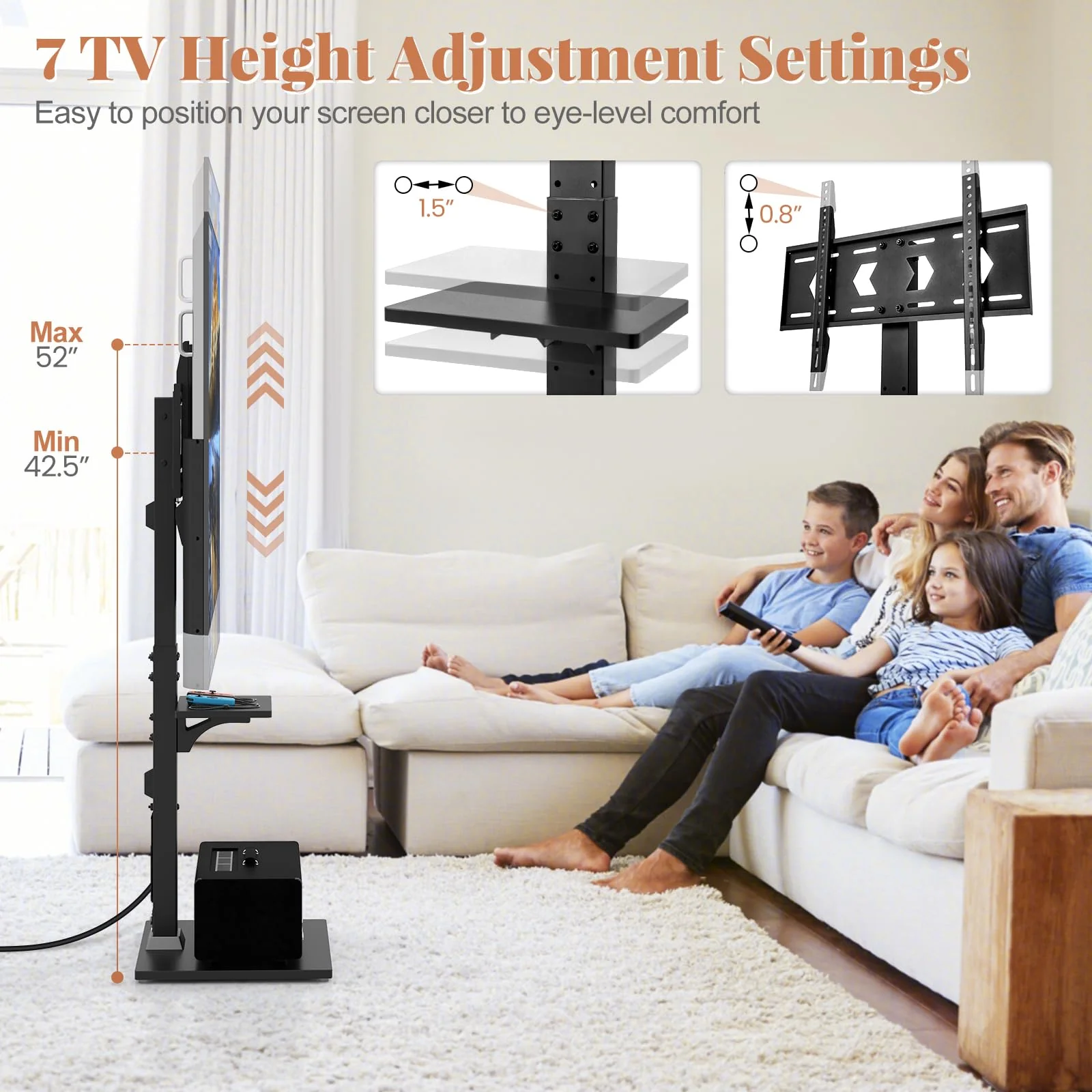 Goplus Floor TV Stand with Power Outlet, Universal TV Stand for 32-70 Inch TVs up to 110 lbs, Tilt & Height Adjustable - Image 5