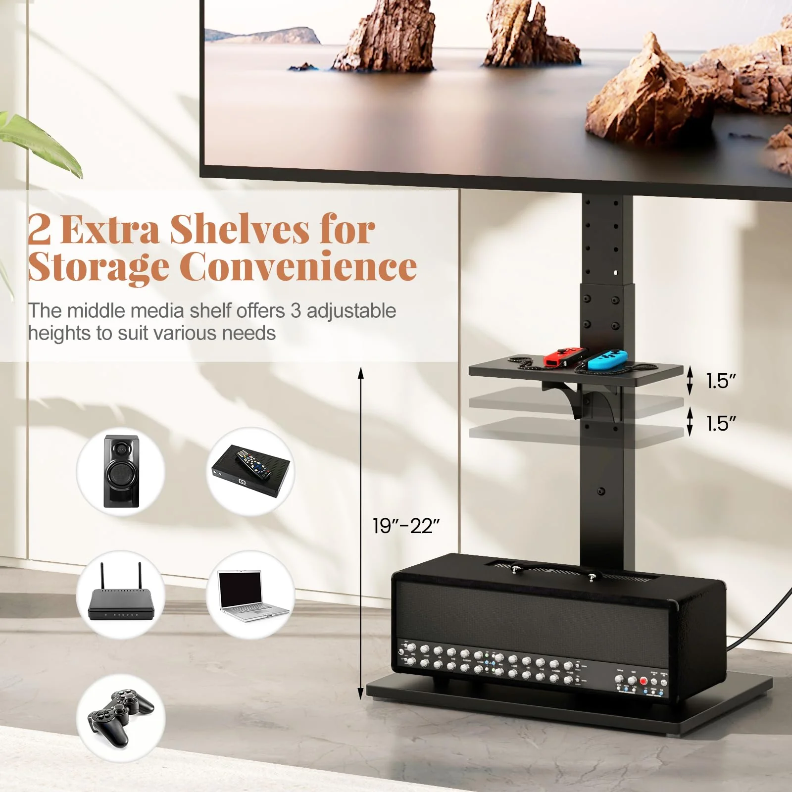 Goplus Floor TV Stand with Power Outlet, Universal TV Stand for 32-70 Inch TVs up to 110 lbs, Tilt & Height Adjustable - Image 6
