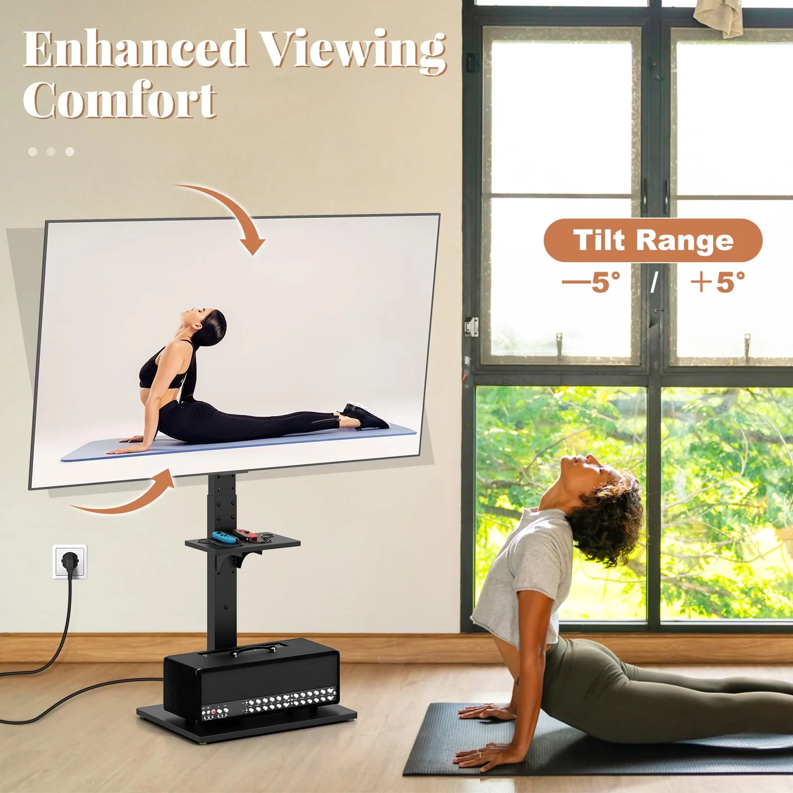Goplus Floor TV Stand with Power Outlet, Universal TV Stand for 32-70 Inch TVs up to 110 lbs, Tilt & Height Adjustable - Image 8