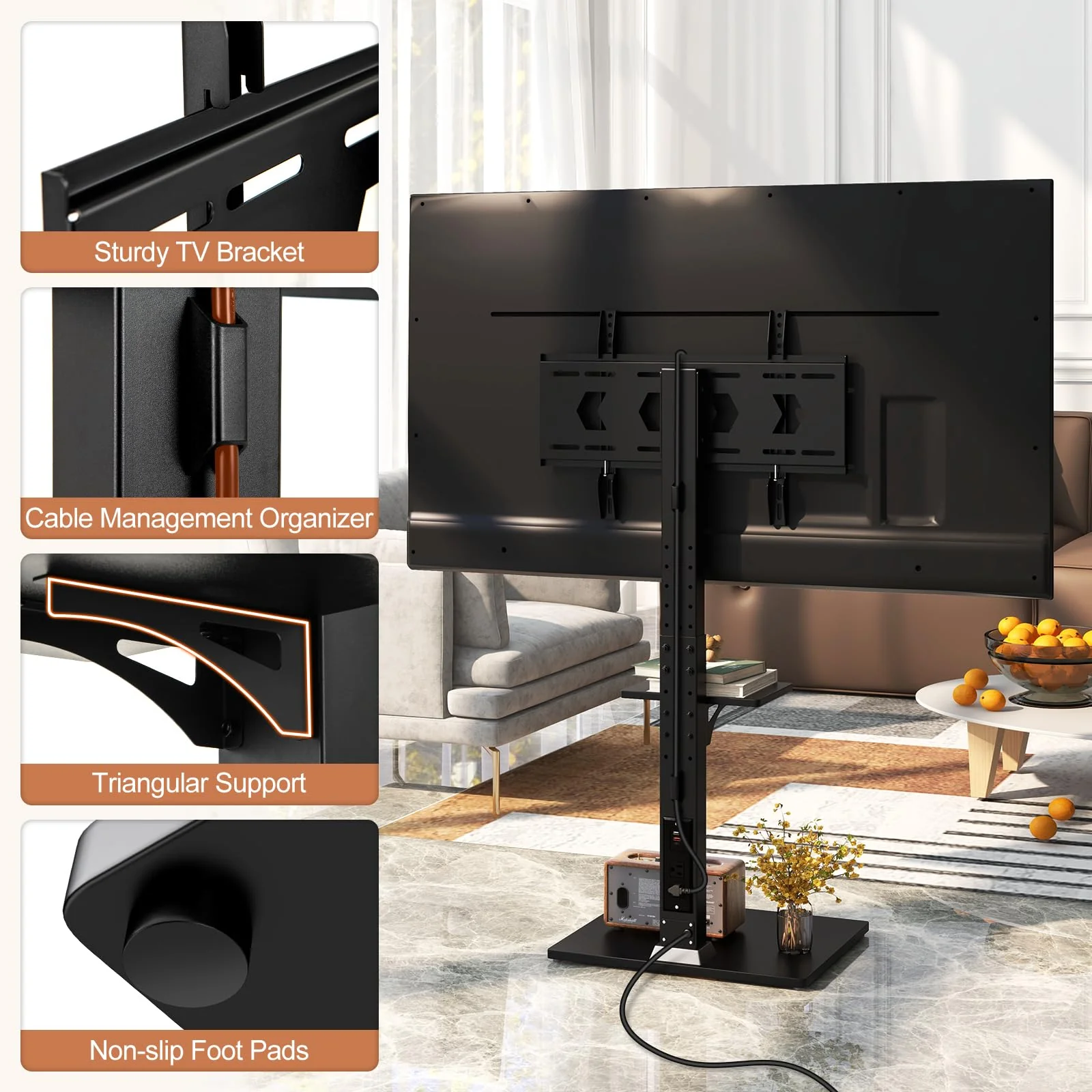 Goplus Floor TV Stand with Power Outlet, Universal TV Stand for 32-70 Inch TVs up to 110 lbs, Tilt & Height Adjustable - Image 9
