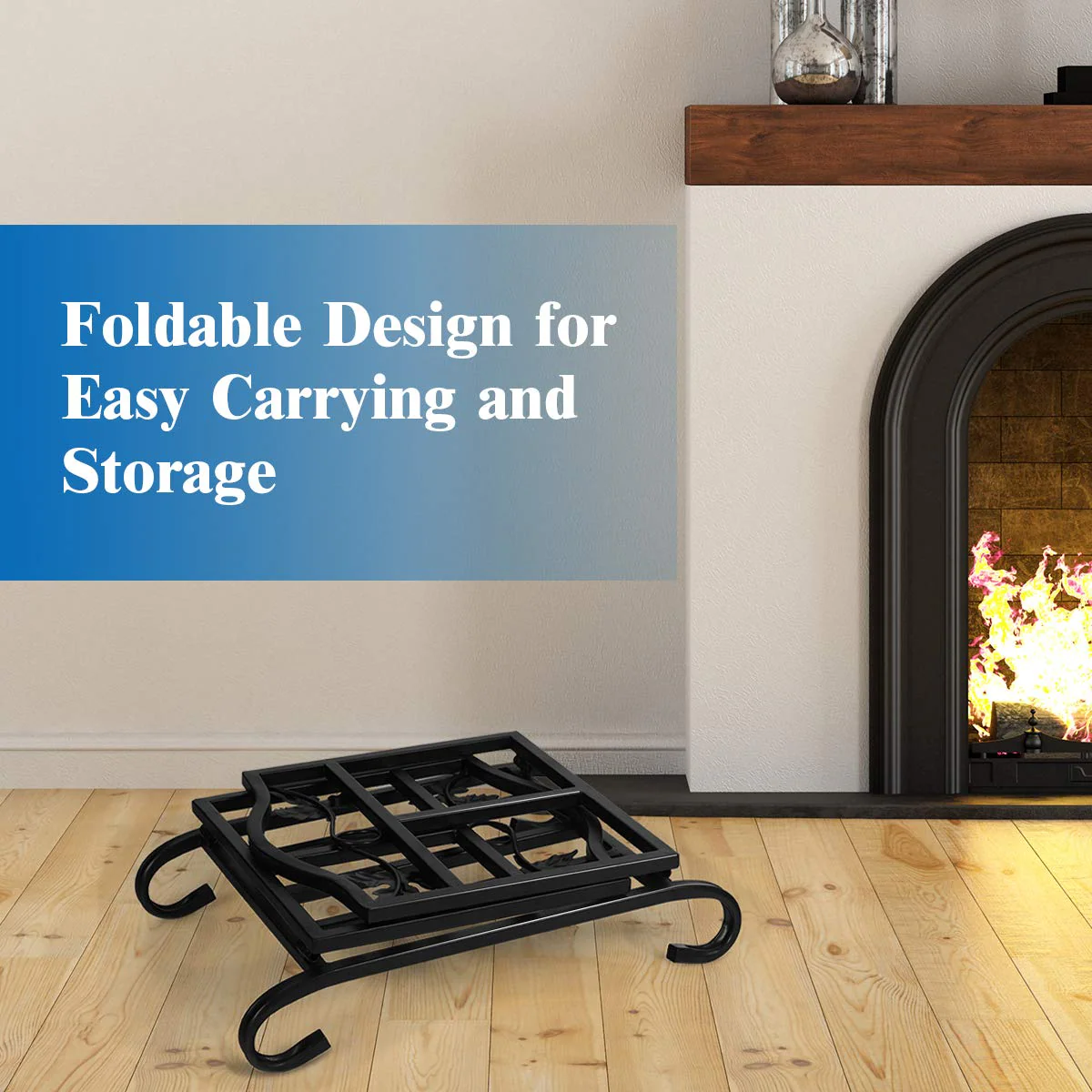 Goplus Foldable Firewood Log Rack, Wrought Iron Firewood Storage Carrier - Image 3
