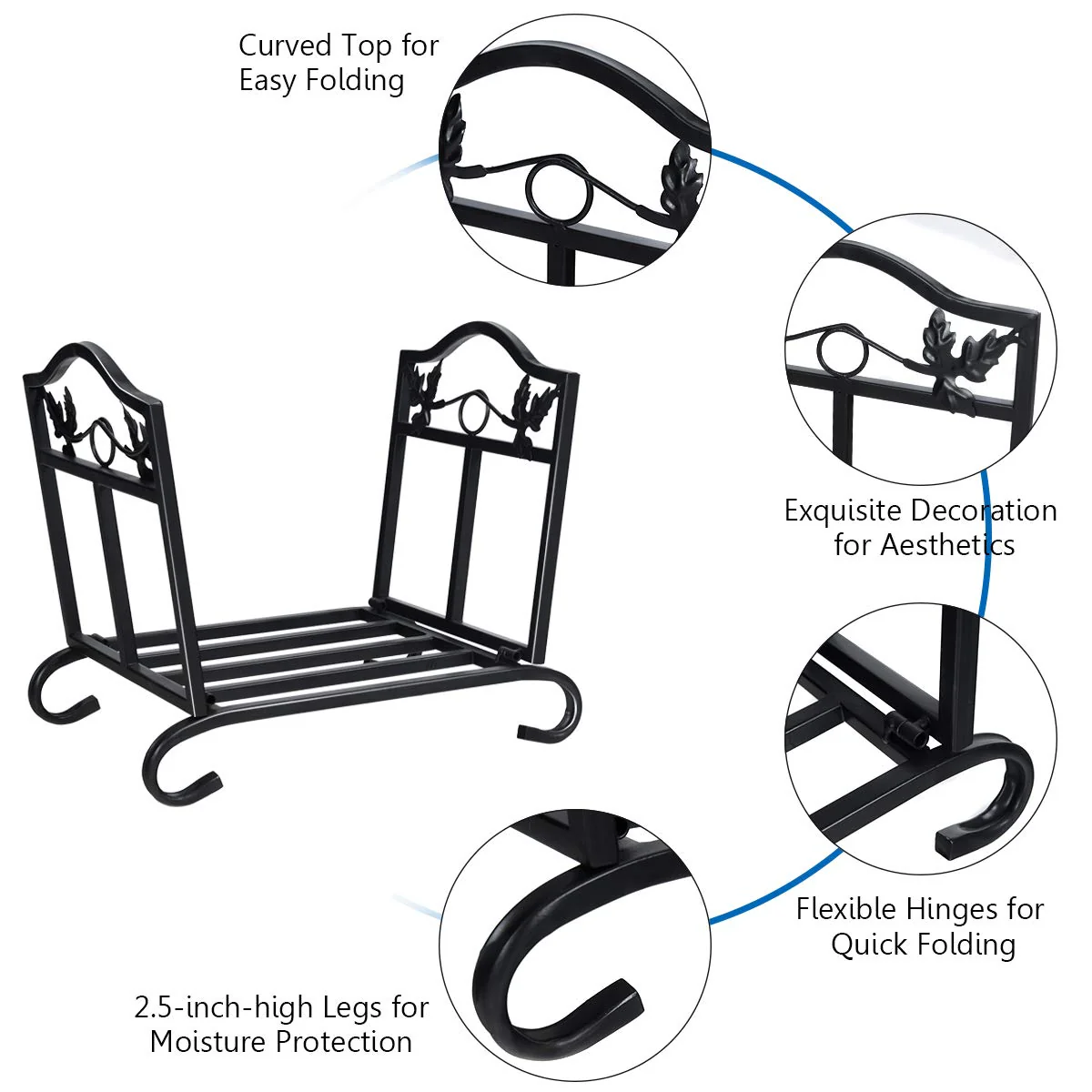 Goplus Foldable Firewood Log Rack, Wrought Iron Firewood Storage Carrier - Image 4