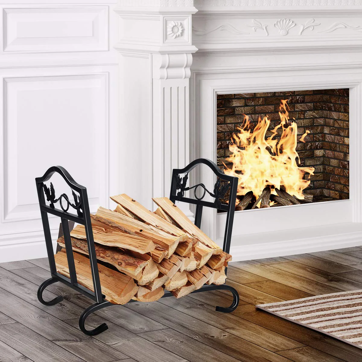 Goplus Foldable Firewood Log Rack, Wrought Iron Firewood Storage Carrier - Image 6