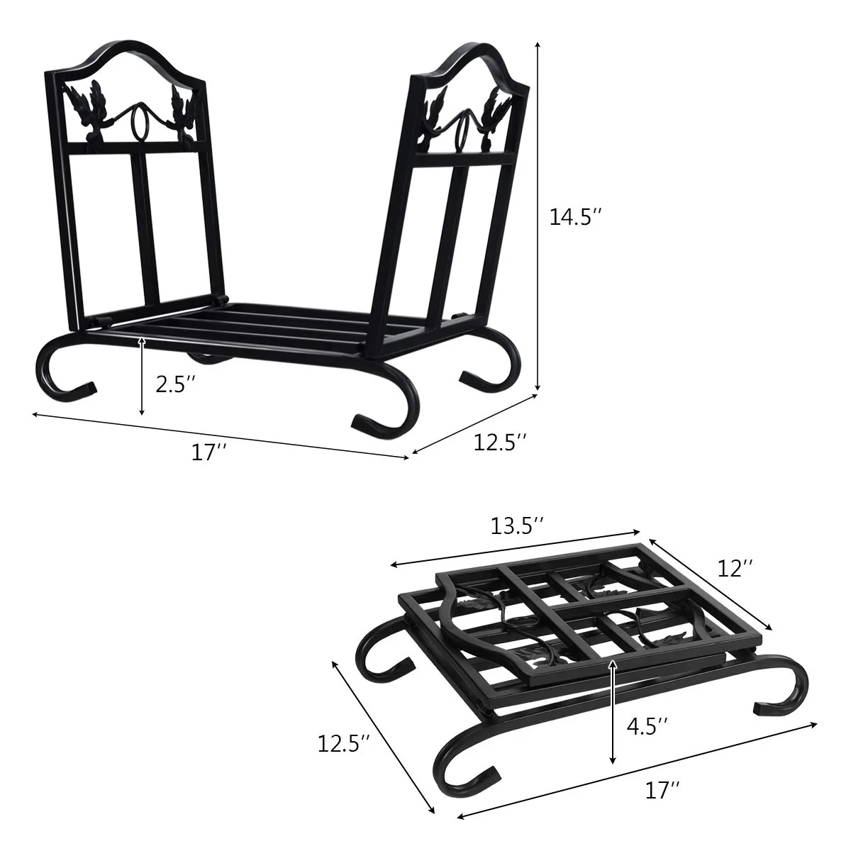 Goplus Foldable Firewood Log Rack, Wrought Iron Firewood Storage Carrier - Image 7