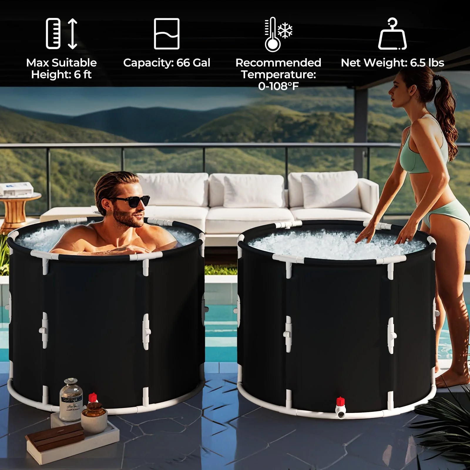Goplus Foldable Ice Bath Tub for Athletes, Cold Plunge Tub w/Cover, Plunge Pool for Muscle Recovery Cold Water Therapy Training - Image 3