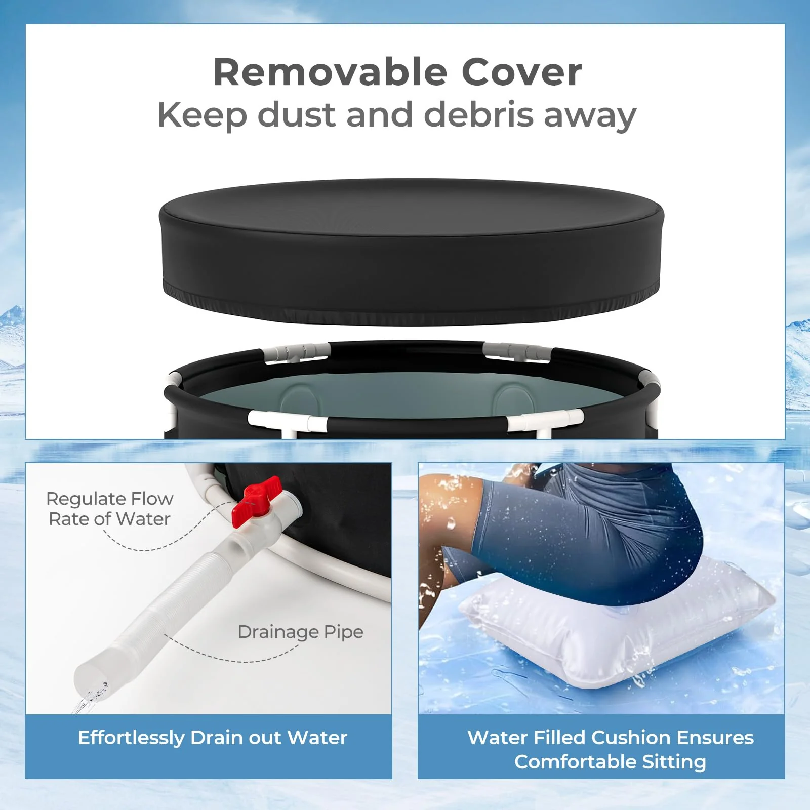 Goplus Foldable Ice Bath Tub for Athletes, Cold Plunge Tub w/Cover, Plunge Pool for Muscle Recovery Cold Water Therapy Training - Image 4