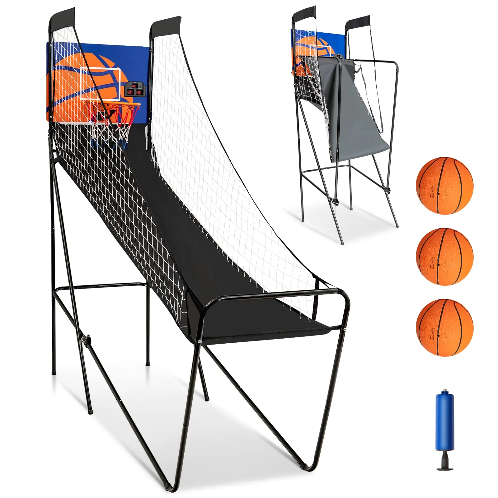 Goplus Foldable Indoor Basketball Arcade Game, Electronic Basketball Single Shootout Games Machine with 3 Balls