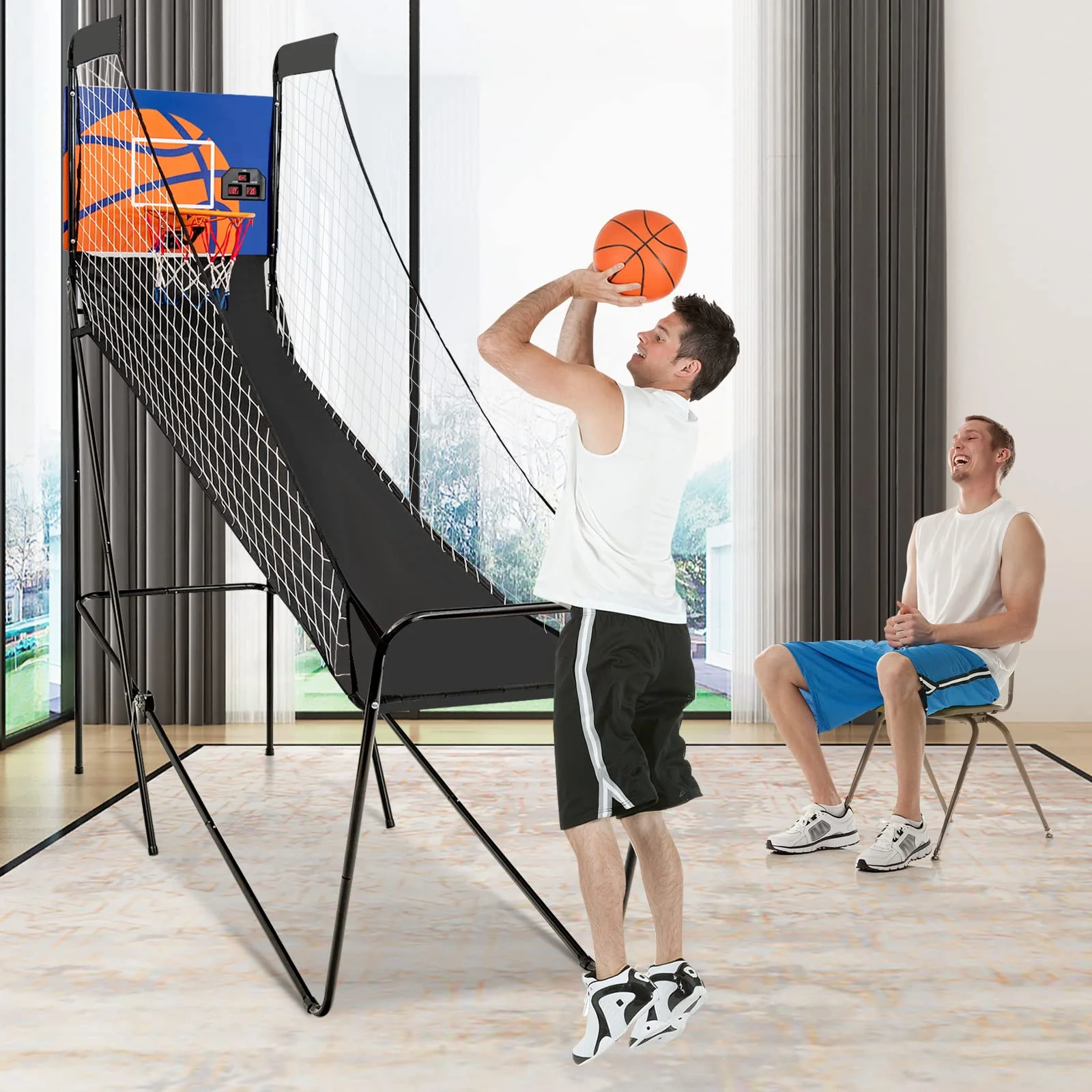 Goplus Foldable Indoor Basketball Arcade Game, Electronic Basketball Single Shootout Games Machine with 3 Balls - Image 2