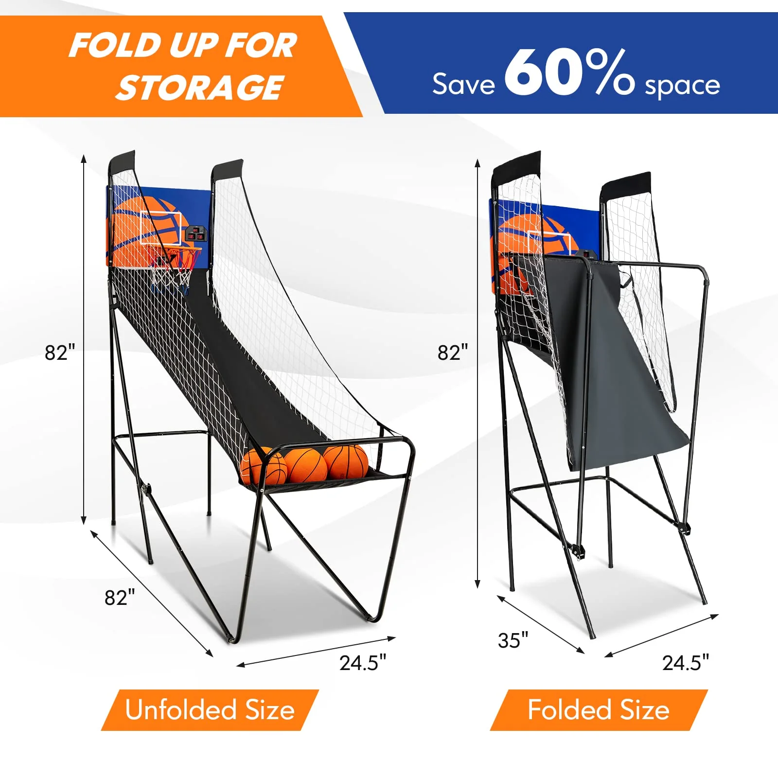 Goplus Foldable Indoor Basketball Arcade Game, Electronic Basketball Single Shootout Games Machine with 3 Balls - Image 3