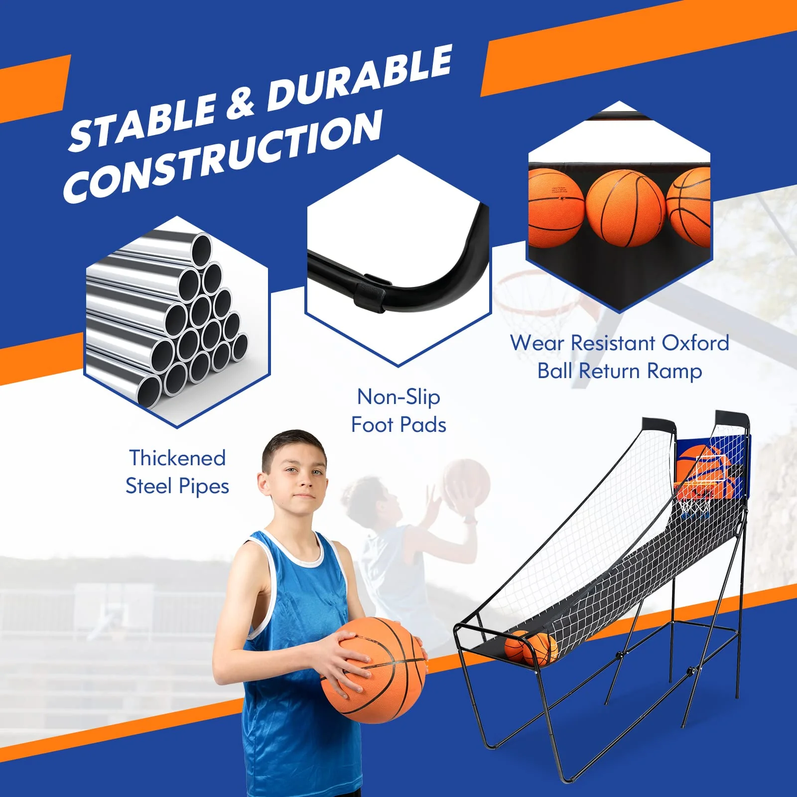 Goplus Foldable Indoor Basketball Arcade Game, Electronic Basketball Single Shootout Games Machine with 3 Balls - Image 7