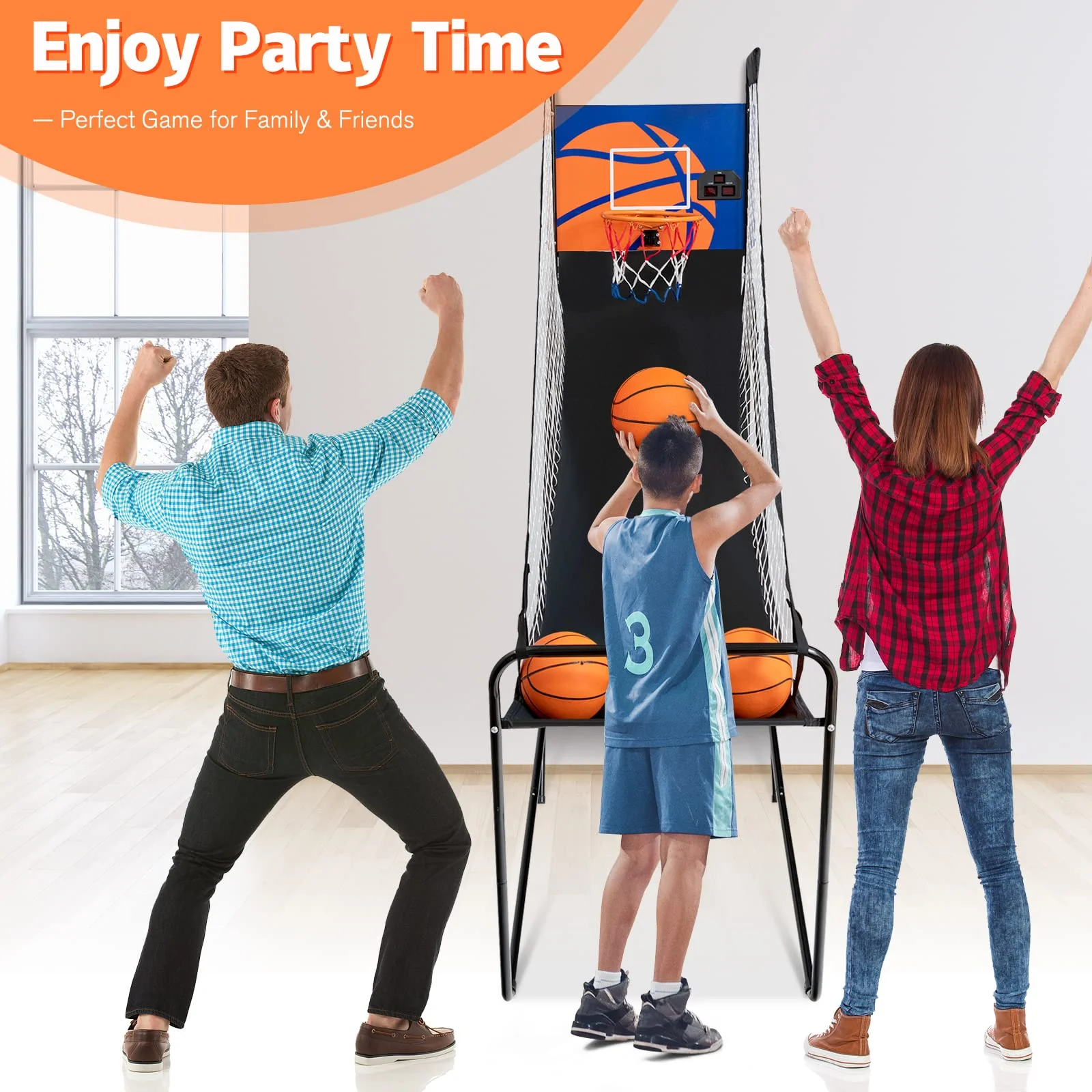 Goplus Foldable Indoor Basketball Arcade Game, Electronic Basketball Single Shootout Games Machine with 3 Balls - Image 9