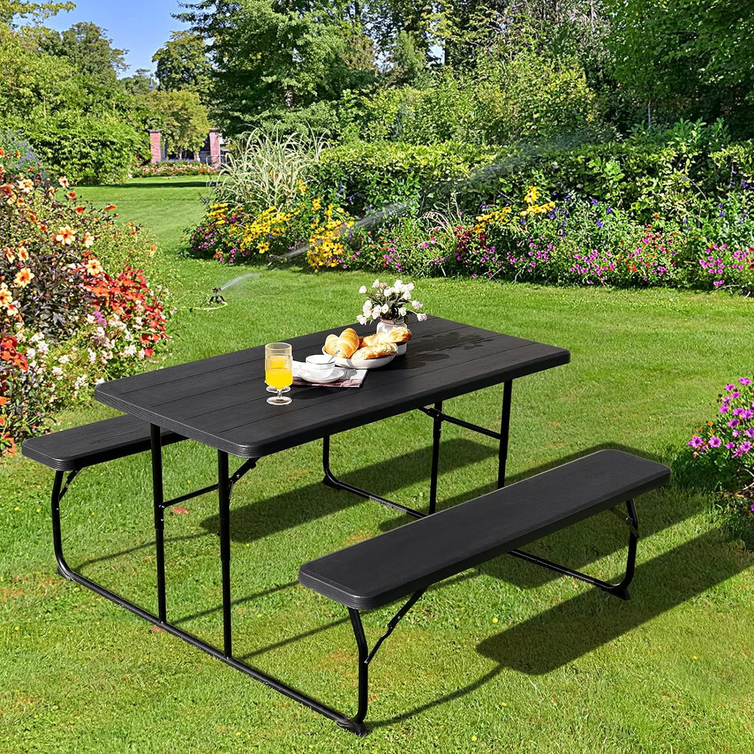 Goplus Foldable Picnic Table with Benches - Image 2