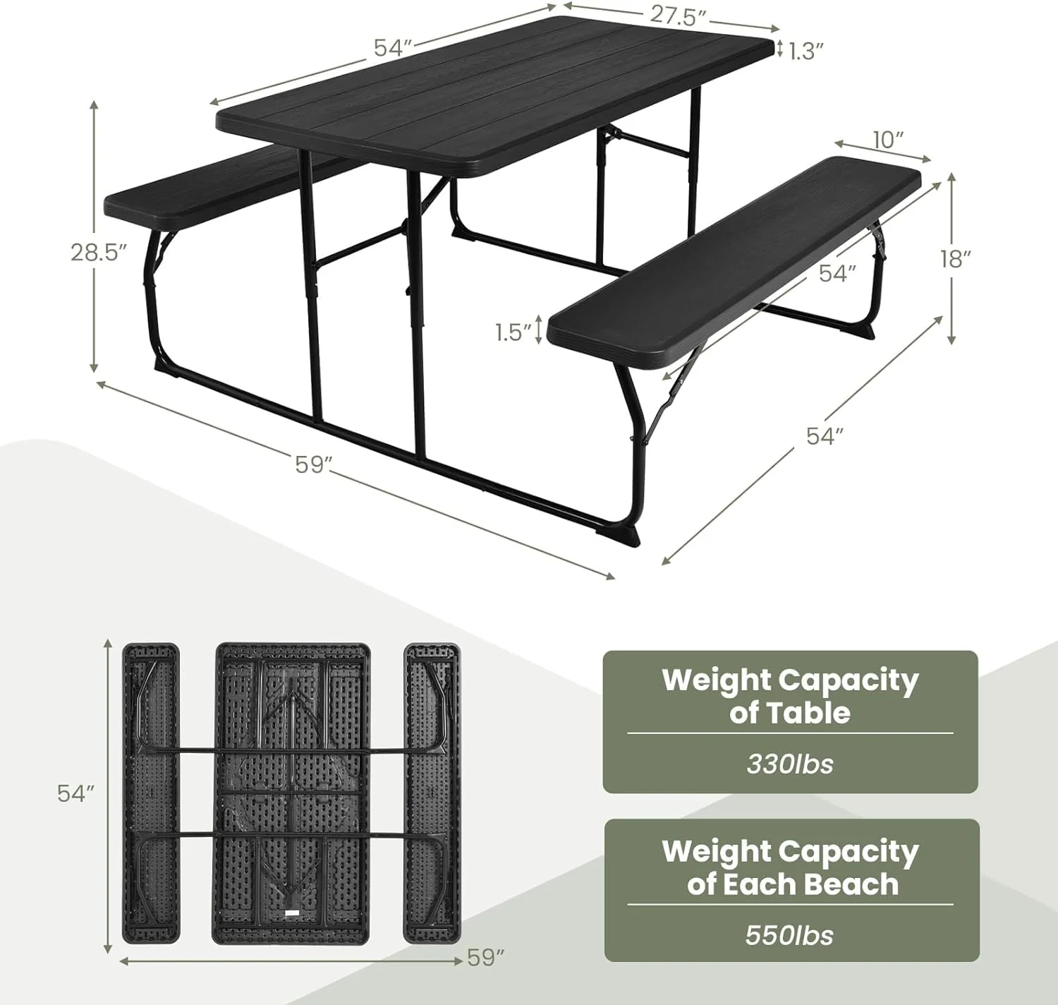 Goplus Foldable Picnic Table with Benches - Image 4