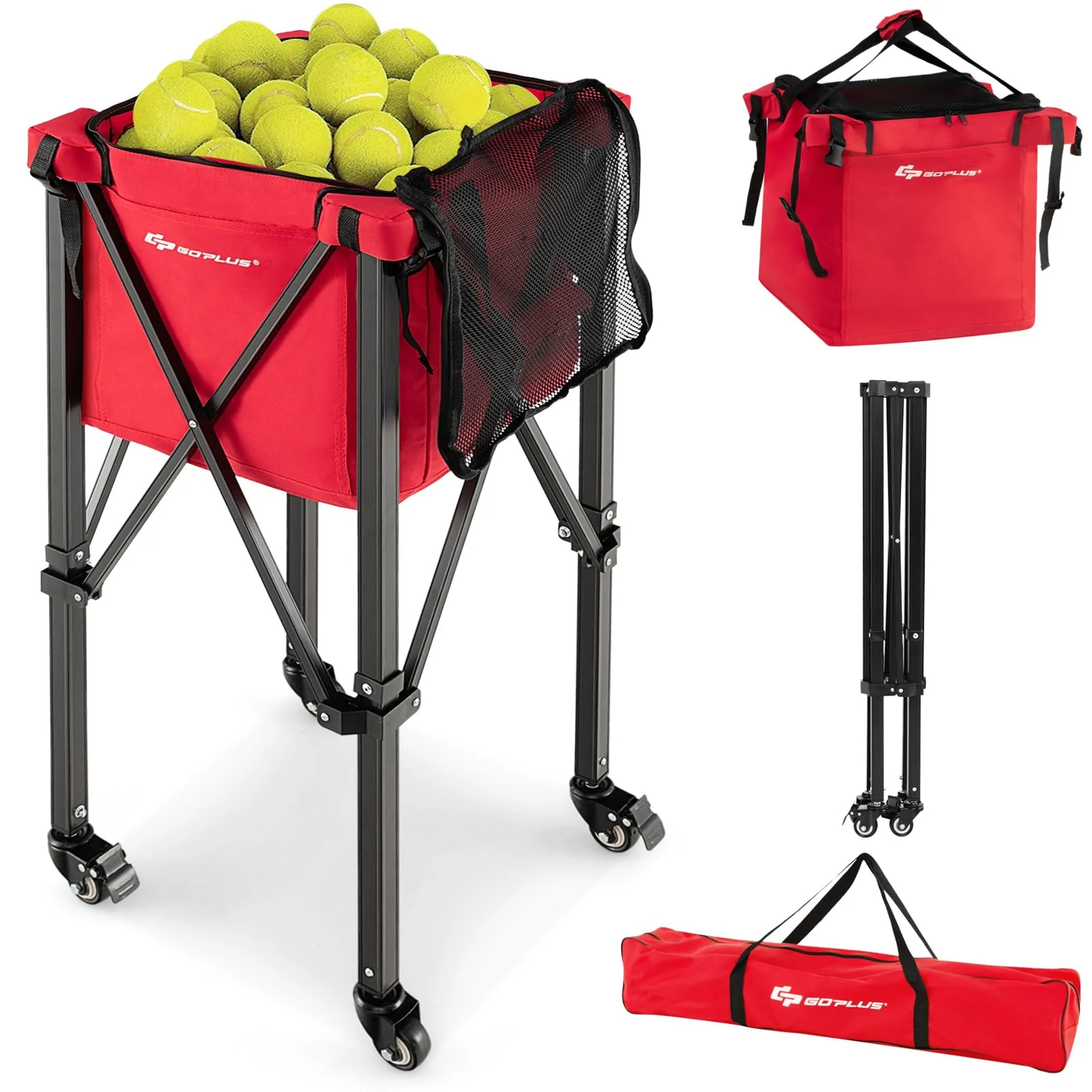 Goplus Foldable Tennis Ball Hoppers, Lightweight Aluminum Tennis Ball Basket - Image 10