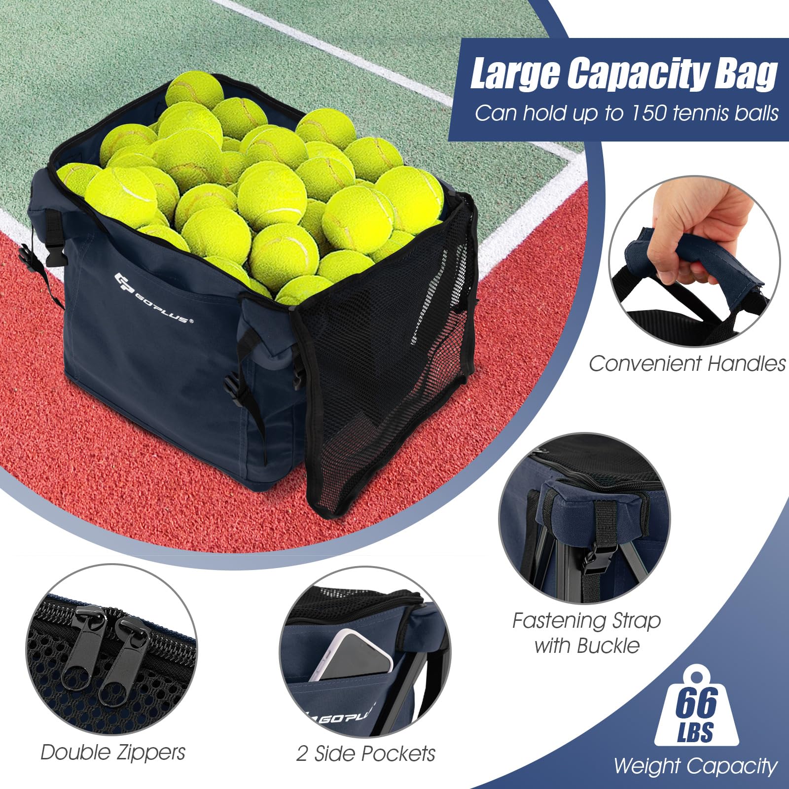 Goplus Foldable Tennis Ball Hoppers, Lightweight Aluminum Tennis Ball Basket - Image 4