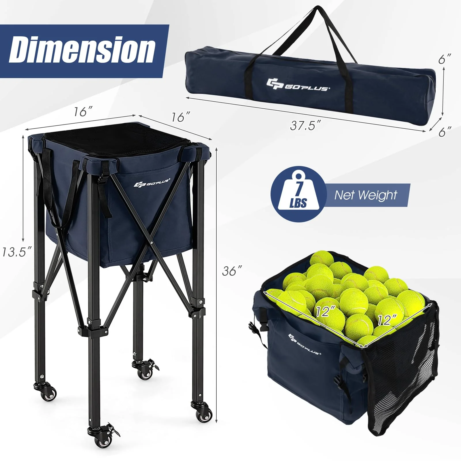 Goplus Foldable Tennis Ball Hoppers, Lightweight Aluminum Tennis Ball Basket - Image 7