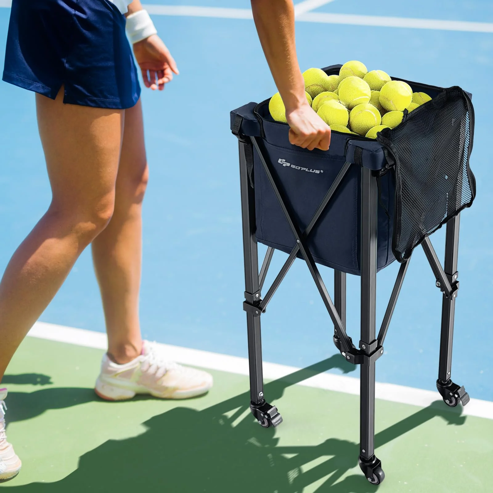 Goplus Foldable Tennis Ball Hoppers, Lightweight Aluminum Tennis Ball Basket - Image 9