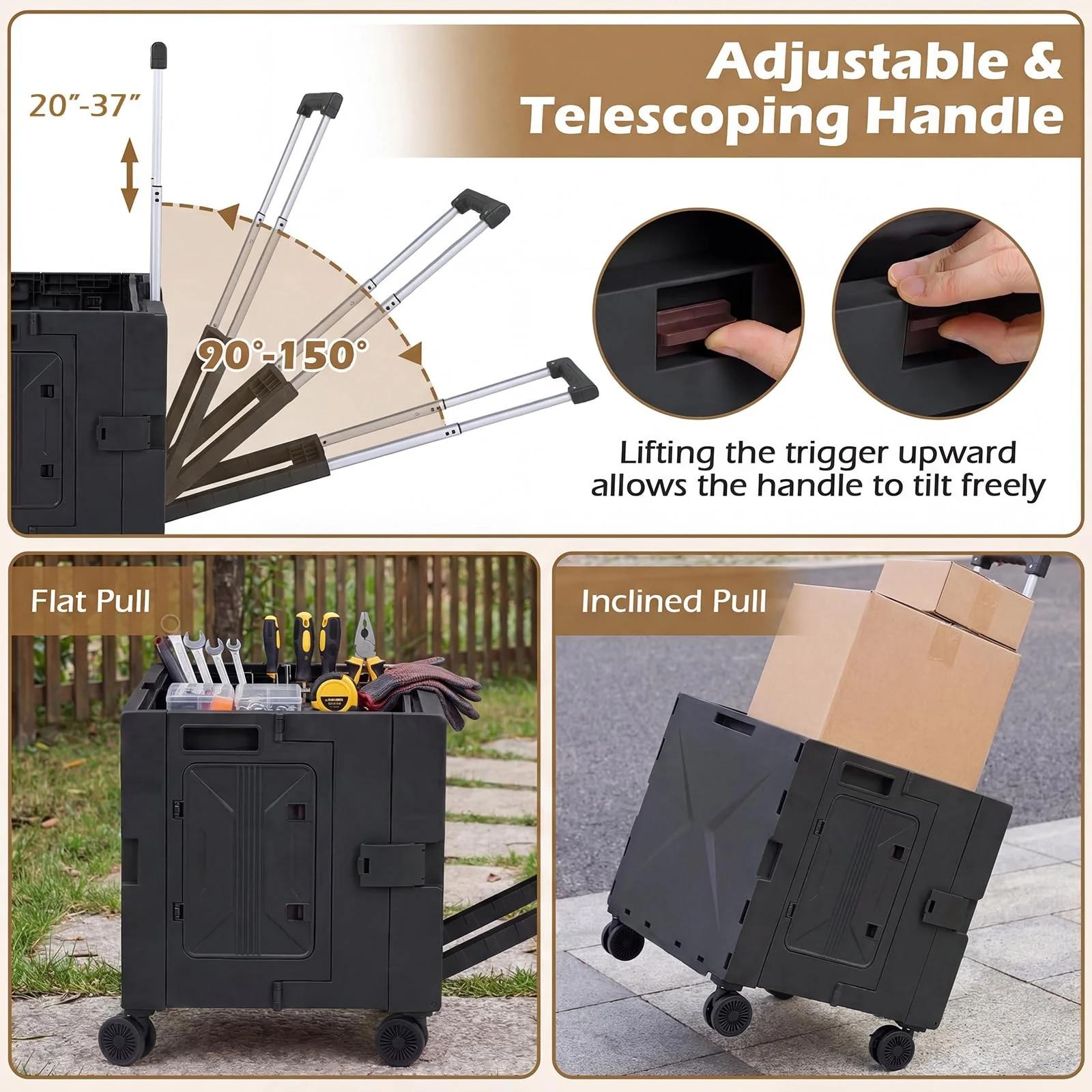 Goplus Foldable Utility Cart on 4 Rotate Wheels - Image 4
