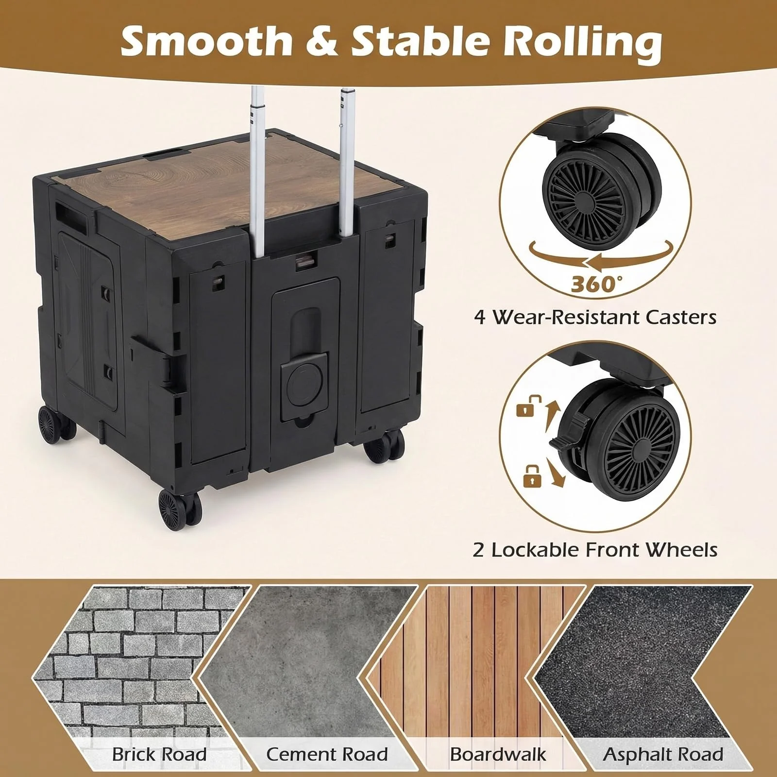 Goplus Foldable Utility Cart on 4 Rotate Wheels - Image 9