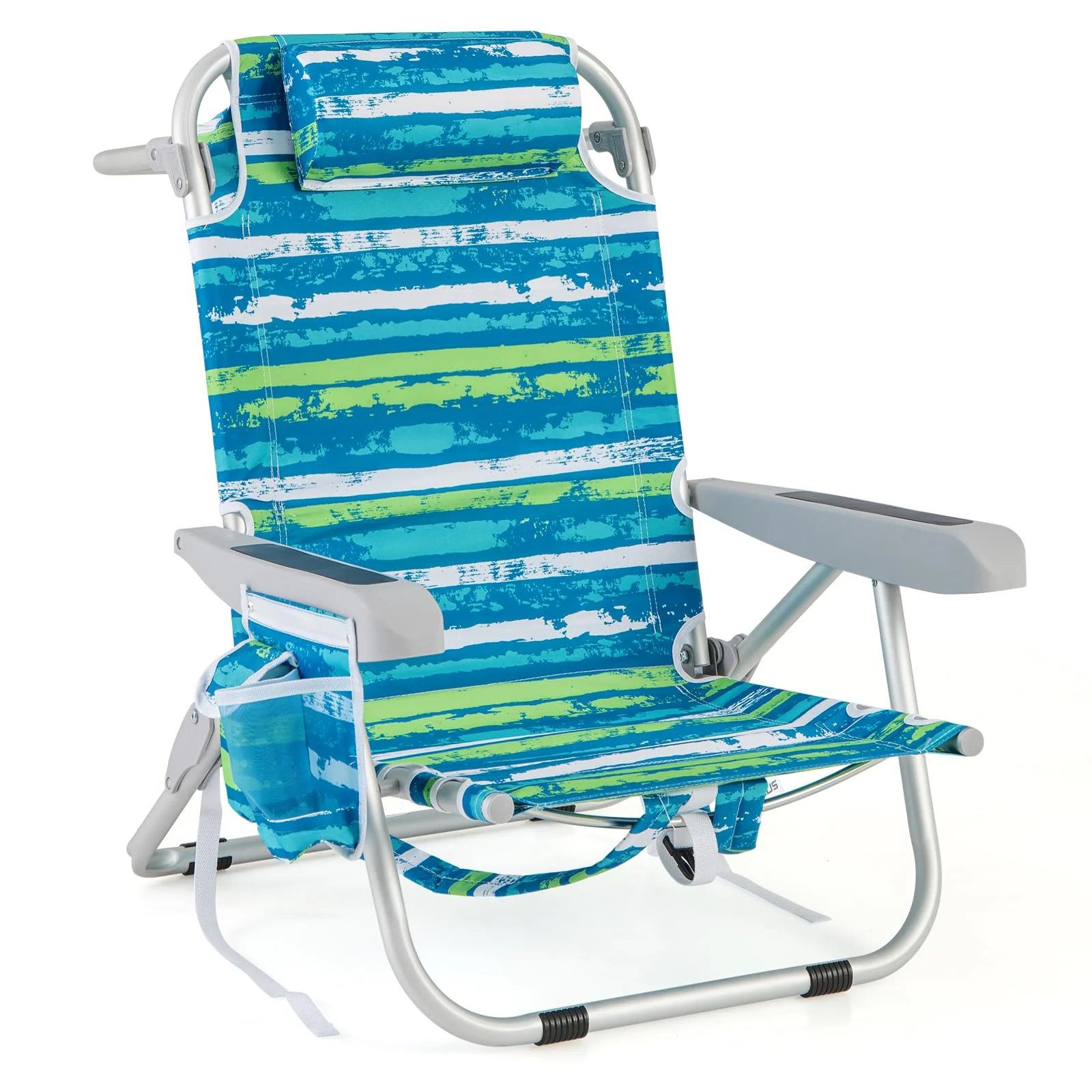 Goplus Folding Backpack Beach Chairs, Aluminum Sling Camping Chair with 5-Position Backrest, Towel Hanging Rack - Image 10