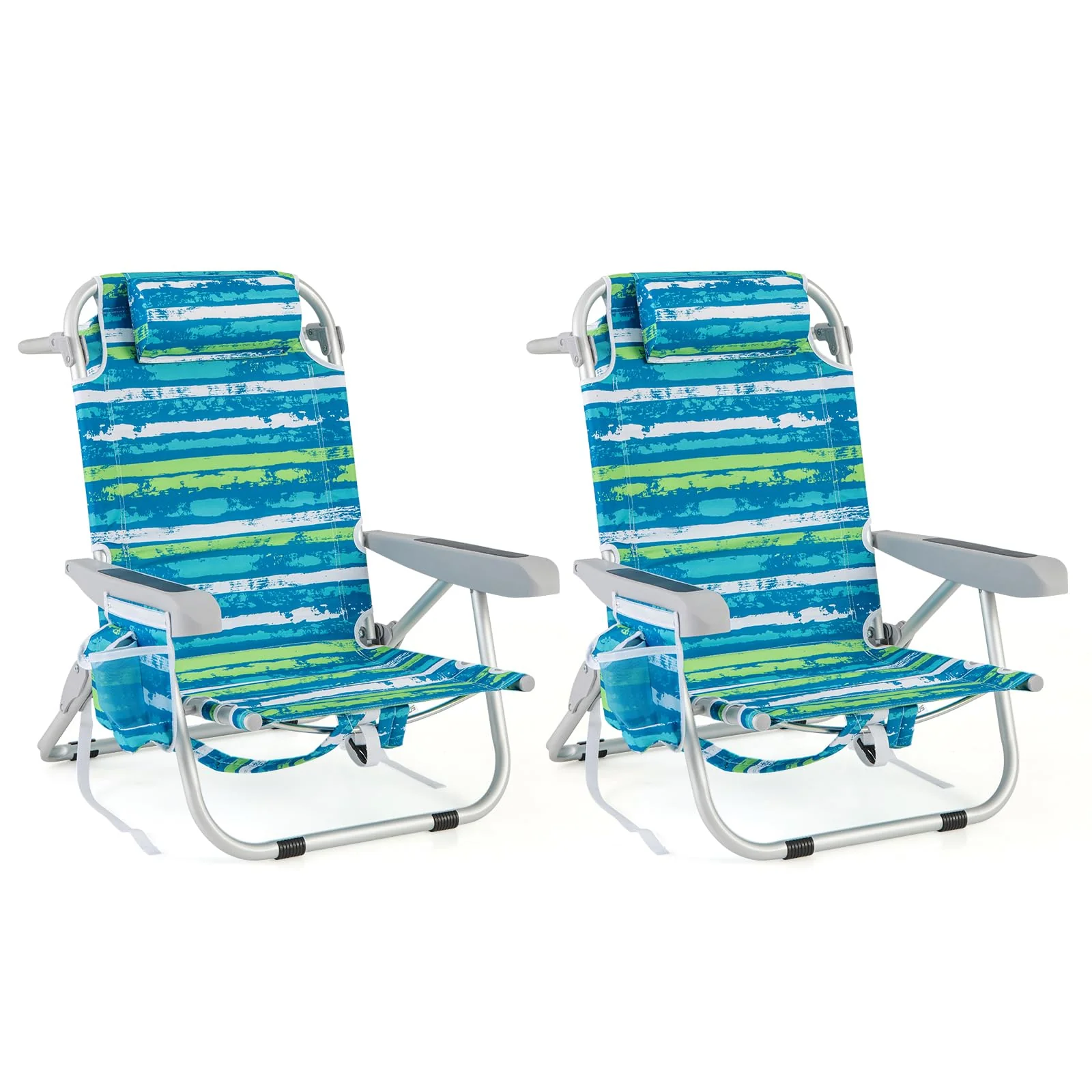 Goplus Folding Backpack Beach Chairs, Aluminum Sling Camping Chair with 5-Position Backrest, Towel Hanging Rack - Image 11