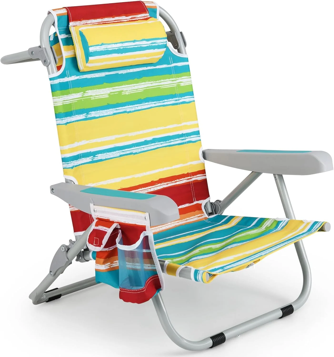 Goplus Folding Backpack Beach Chairs, Aluminum Sling Camping Chair with 5-Position Backrest, Towel Hanging Rack - Image 16