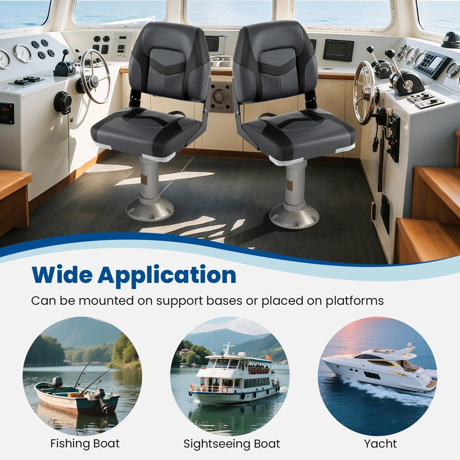 Goplus Folding Boat Seat with Stainless Steel Screws & Aluminum Hinges (2 Packs) - Image 3