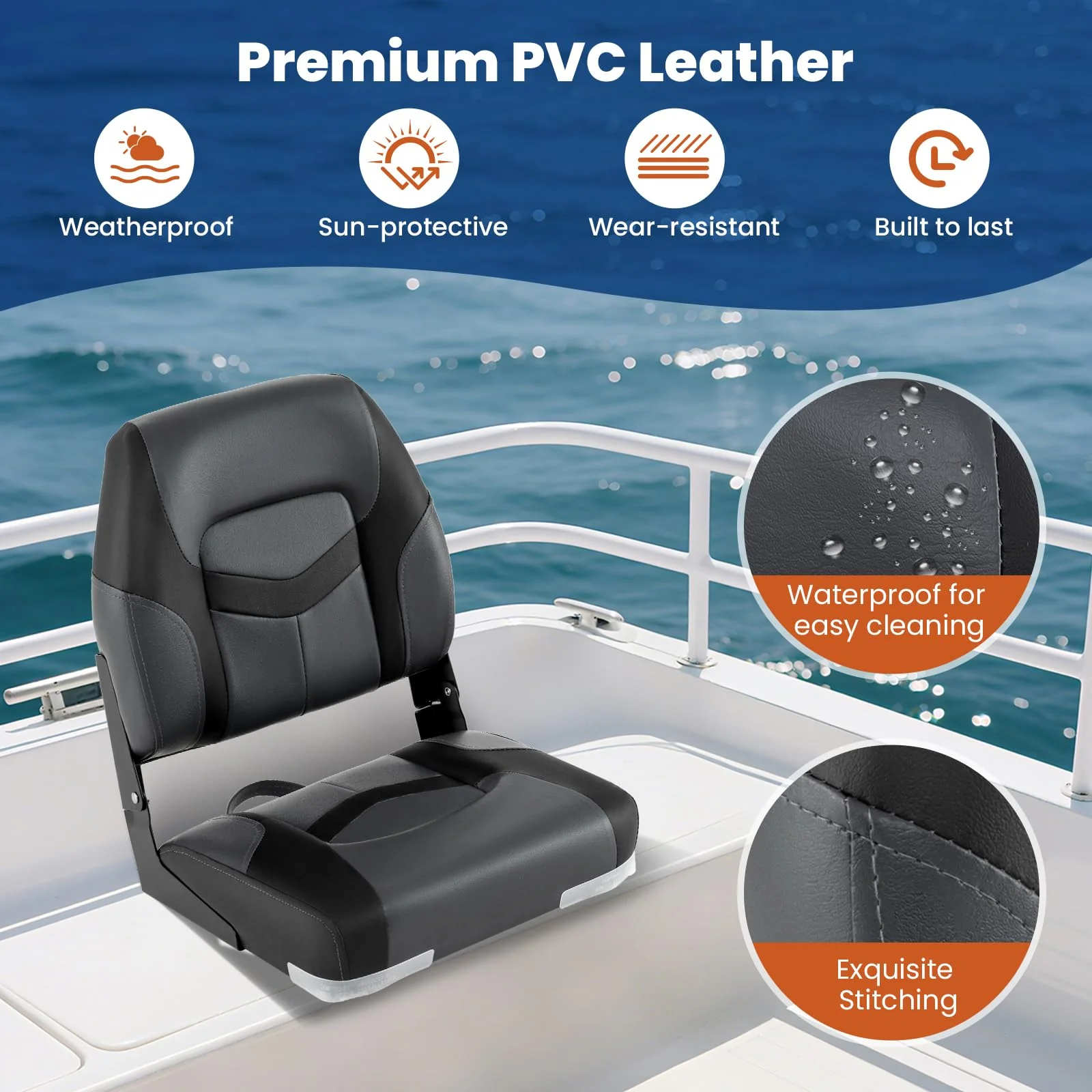Goplus Folding Boat Seat with Stainless Steel Screws & Aluminum Hinges (2 Packs) - Image 5