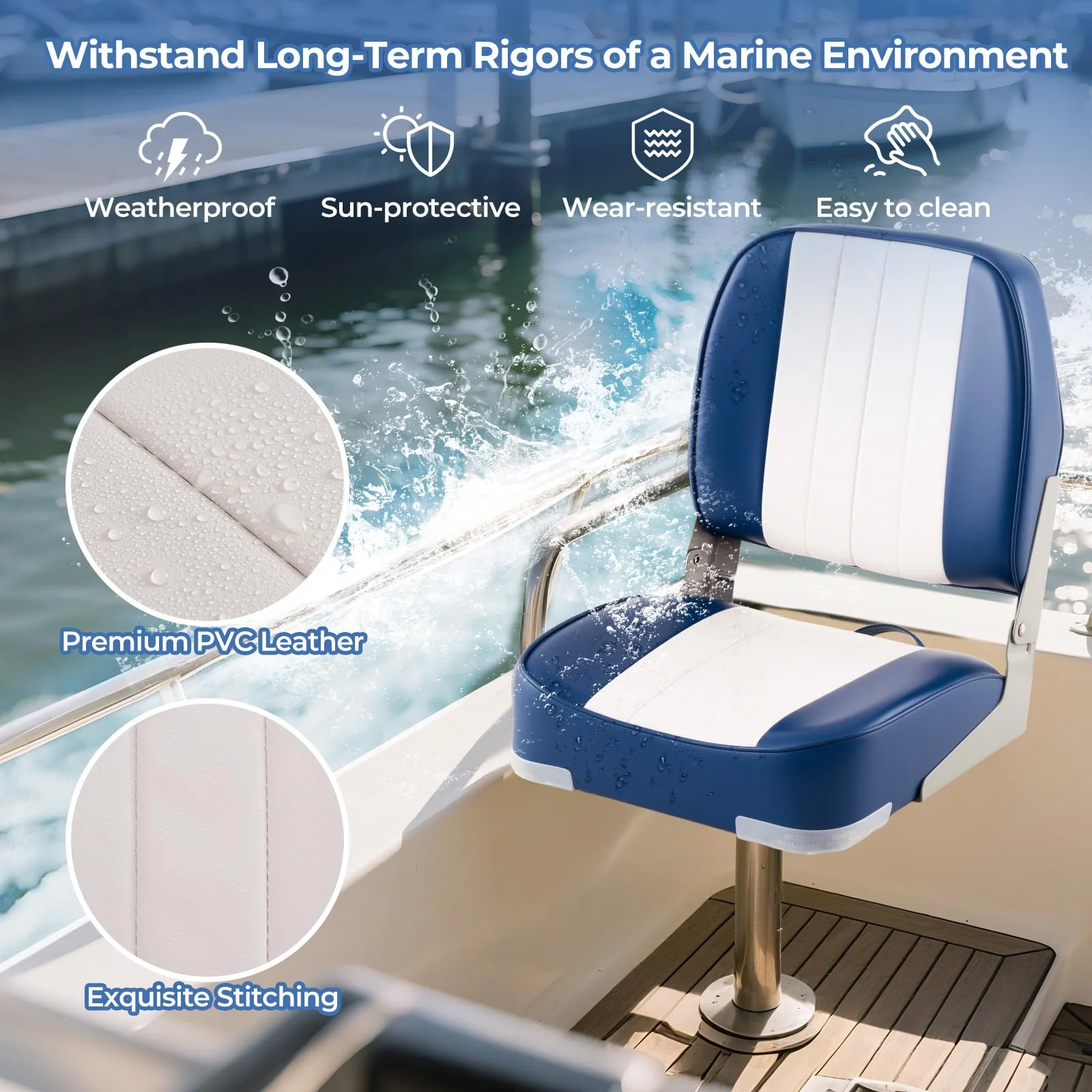 Goplus 2-Pack Folding Boat Seat with Stainless Steel Screws & Aluminum Hinges - Image 4
