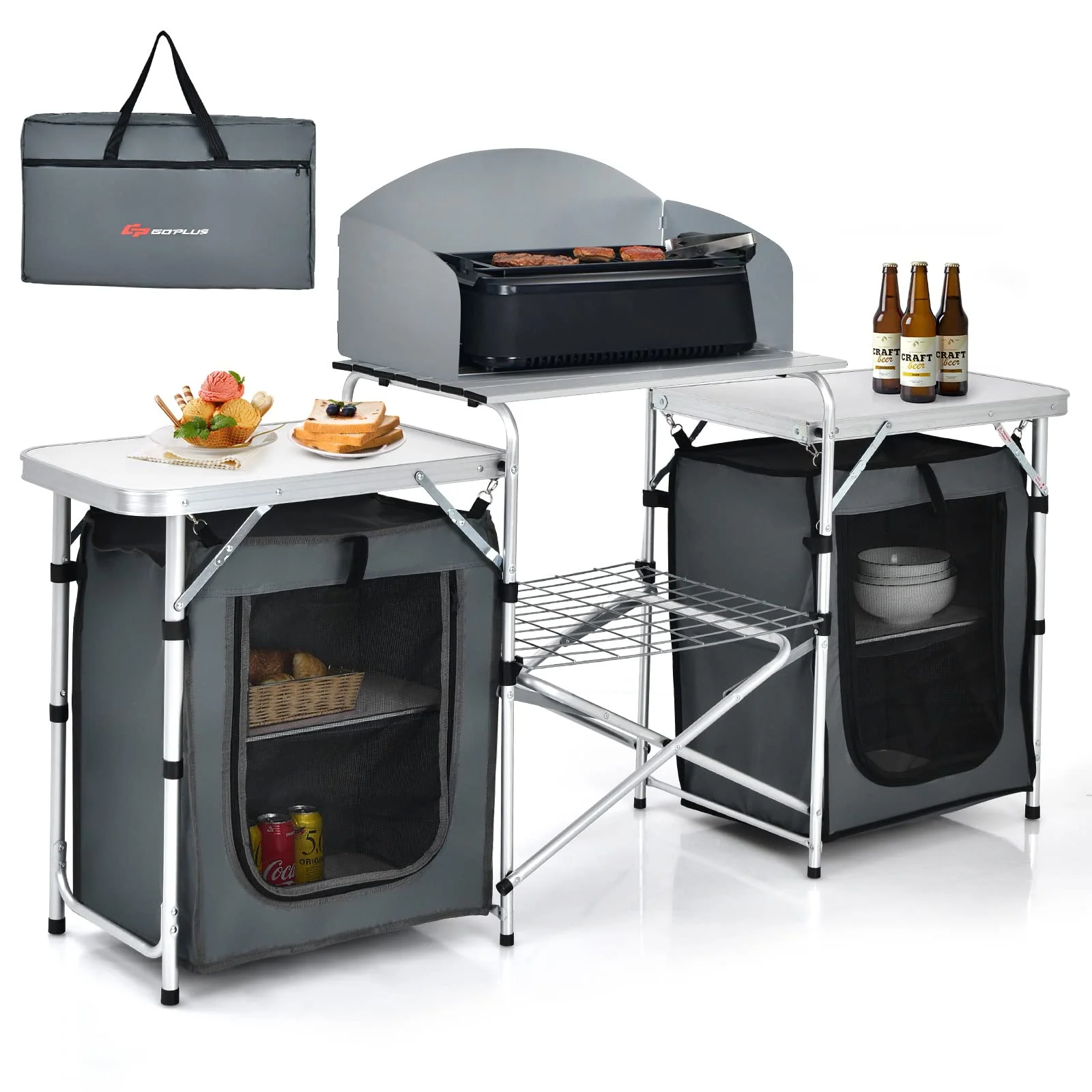 Goplus Folding Camping Kitchen Table with Storage - Image 10