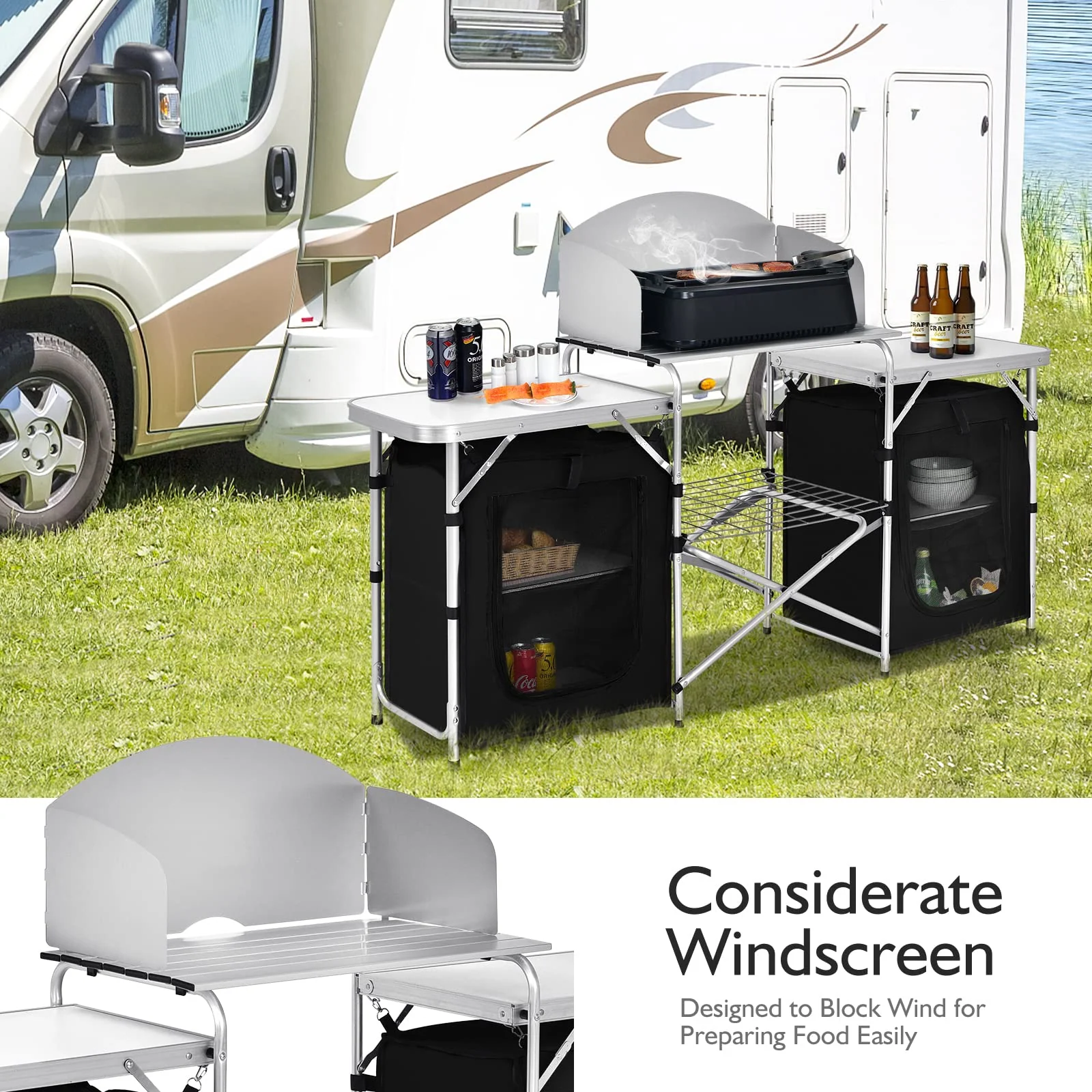 Goplus Folding Camping Kitchen Table with Storage - Image 3