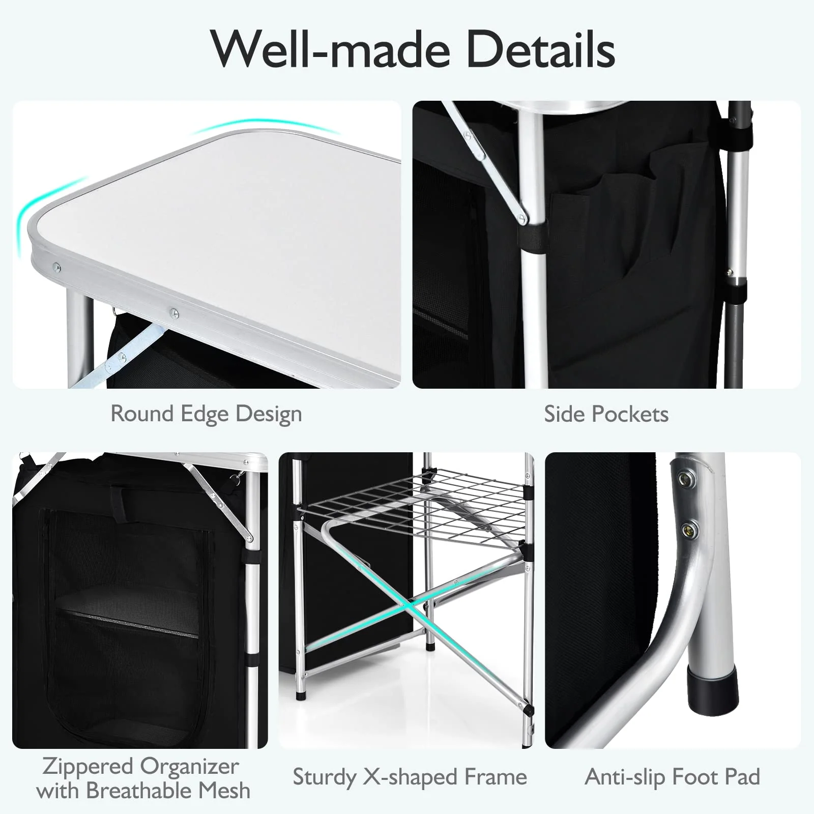 Goplus Folding Camping Kitchen Table with Storage - Image 6
