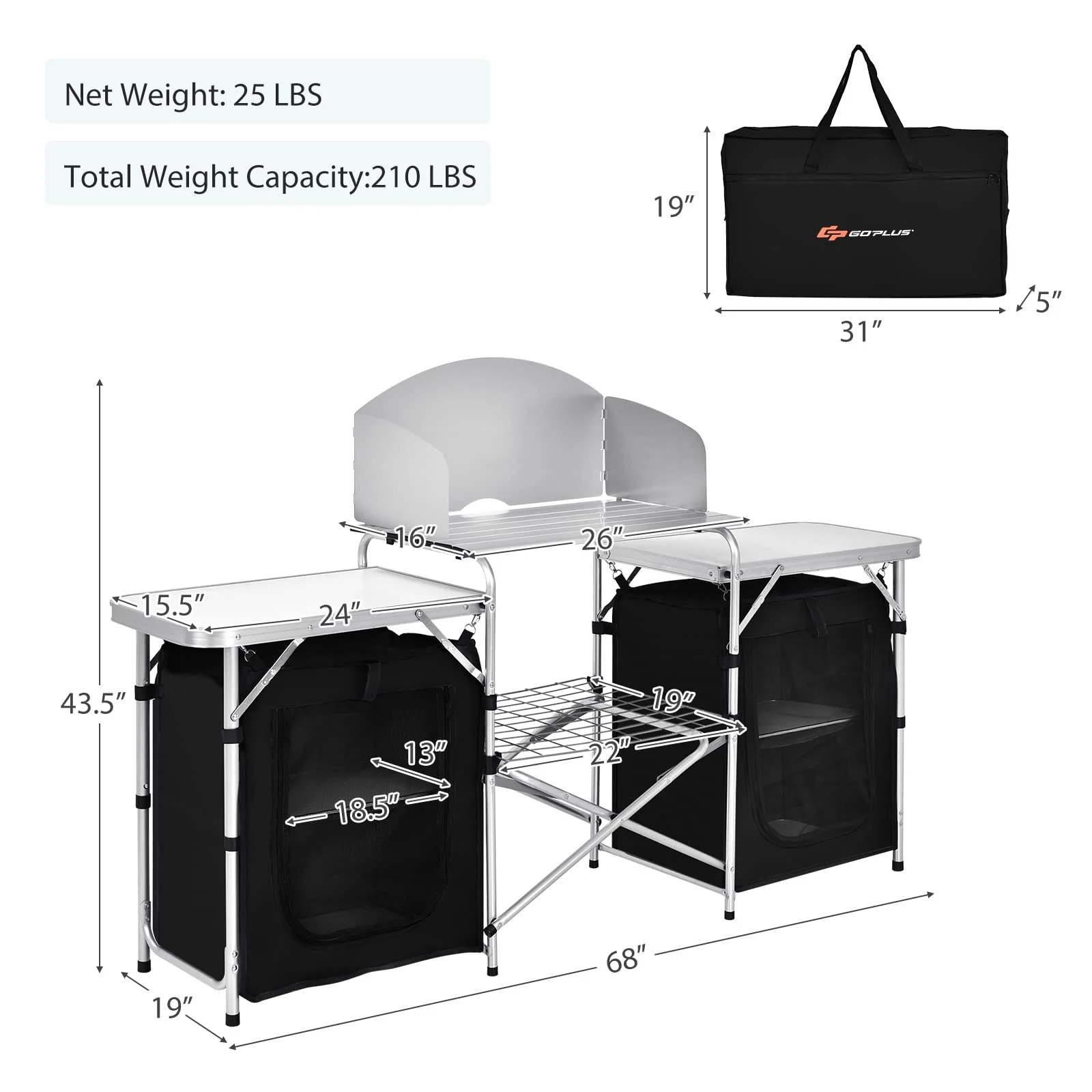 Goplus Folding Camping Kitchen Table with Storage - Image 8