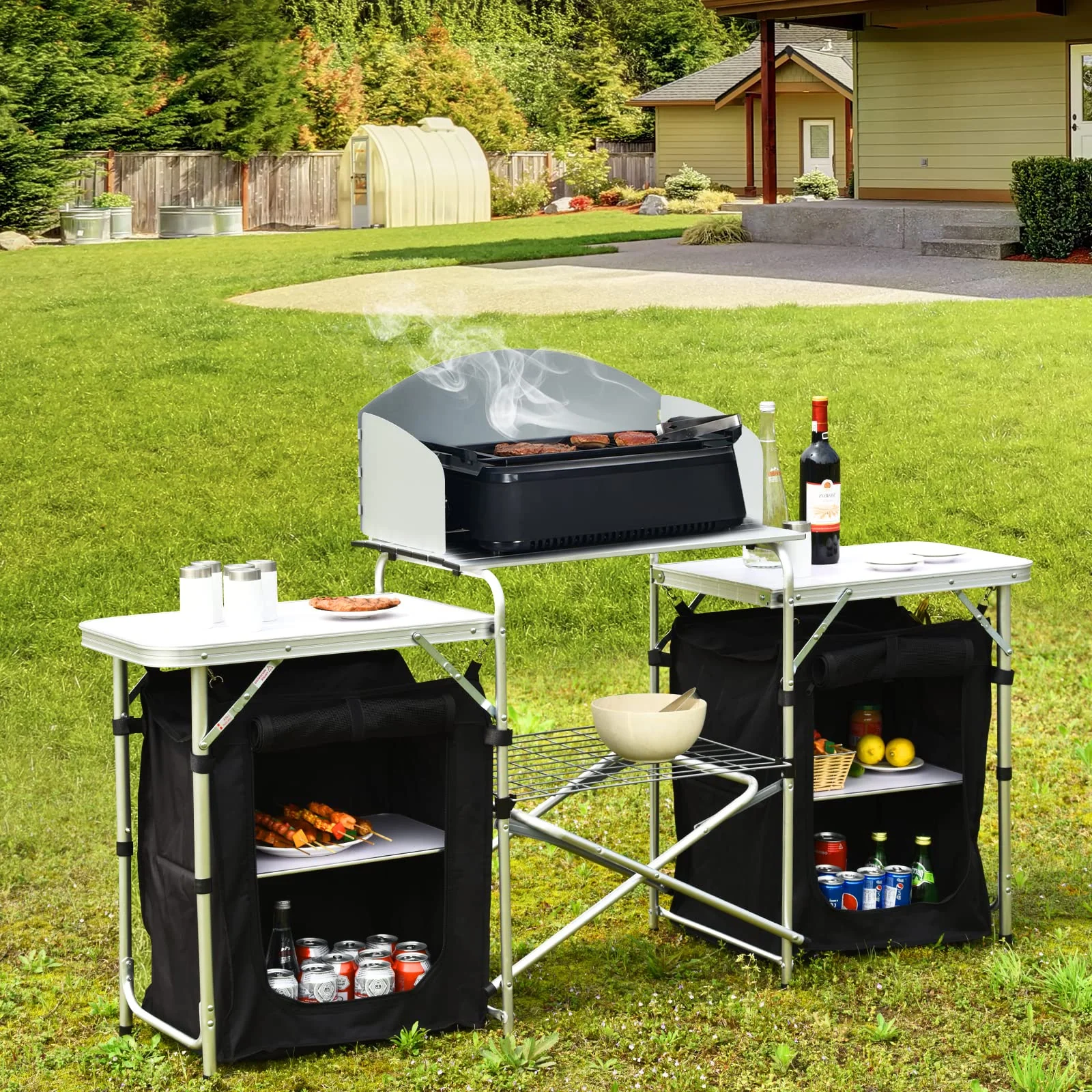 Goplus Folding Camping Kitchen Table with Storage - Image 9