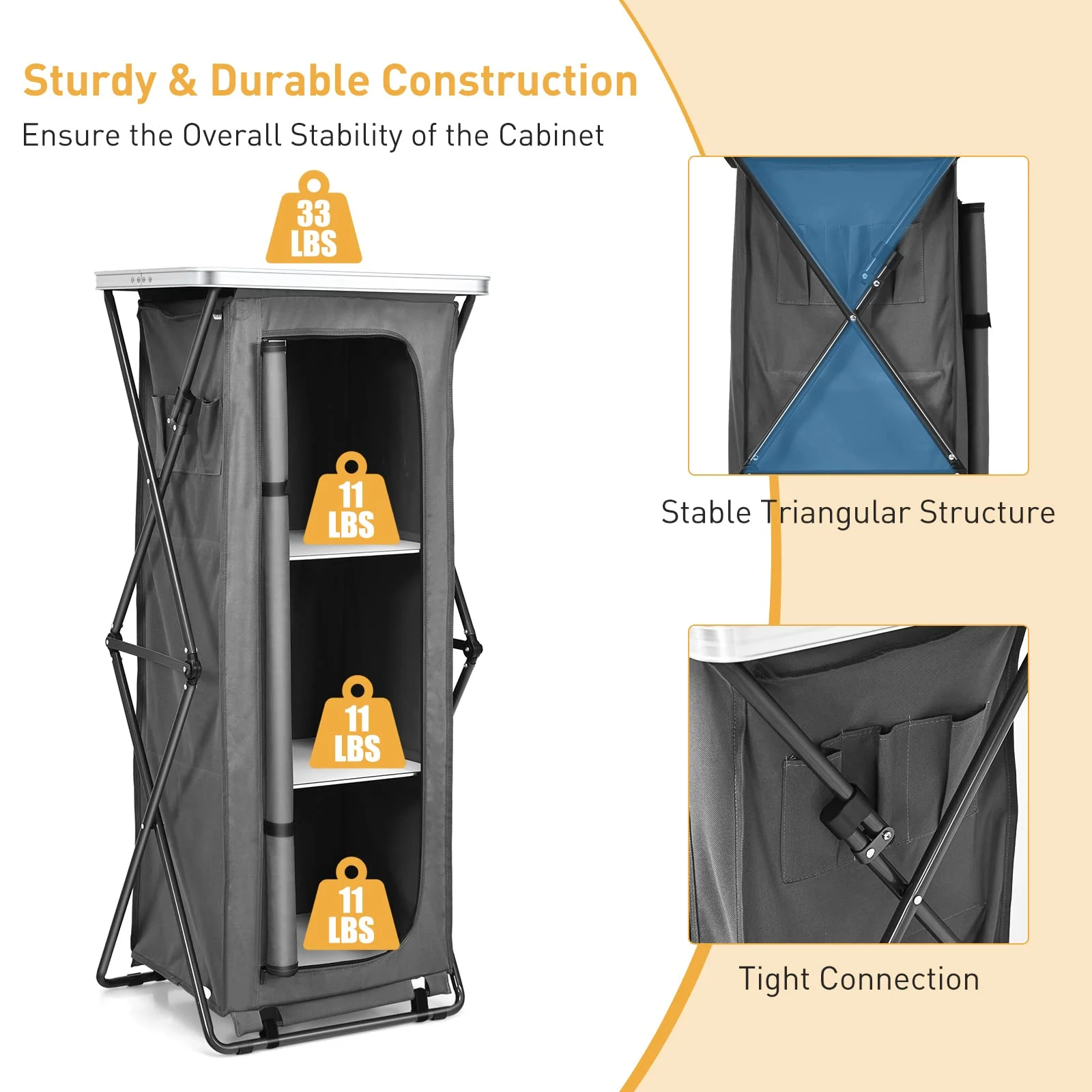 Goplus Folding Camping Storage Cabinet, Pop Up Outdoor Camping Kitchen Station with Large 3-Tier Storage Organizer - Image 4