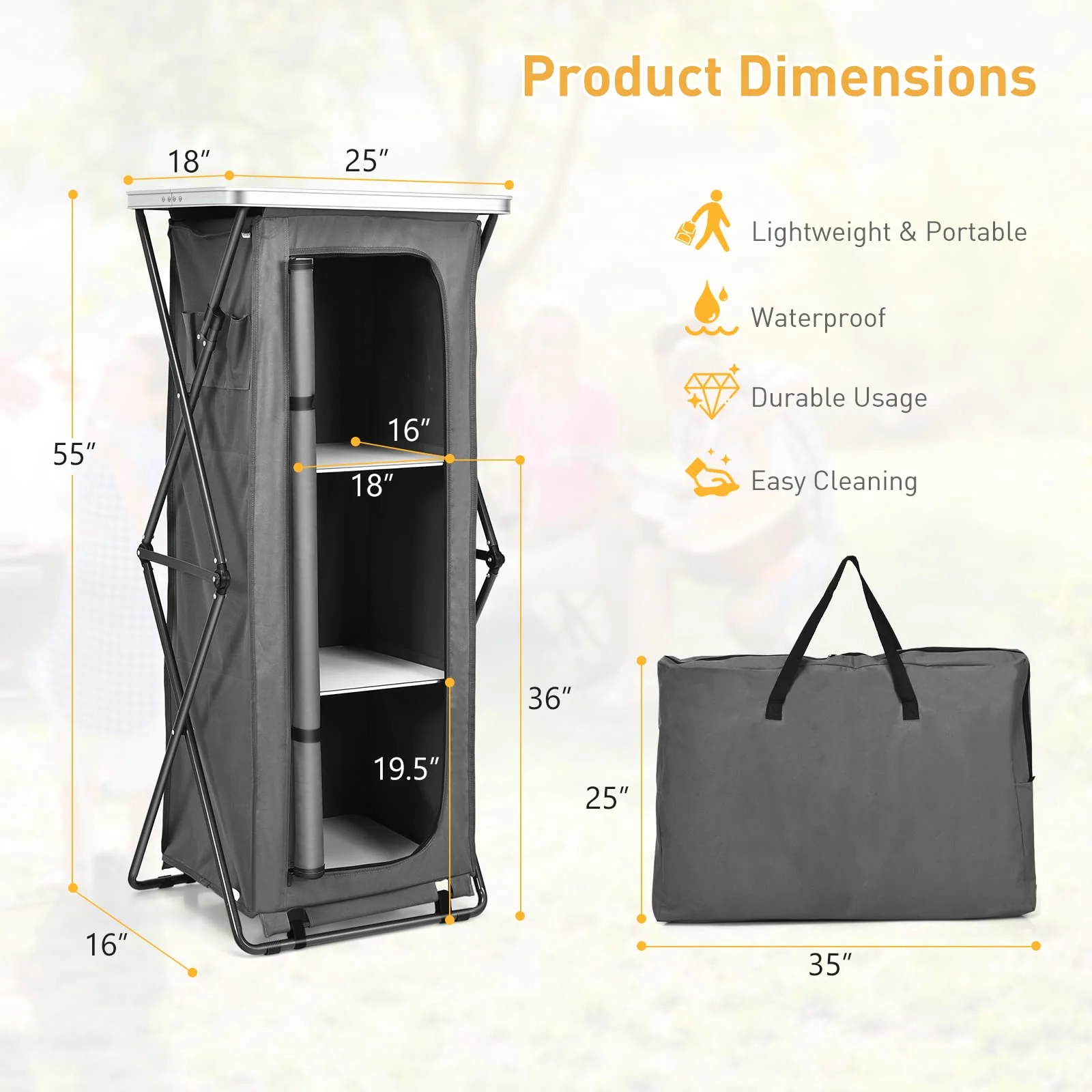 Goplus Folding Camping Storage Cabinet, Pop Up Outdoor Camping Kitchen Station with Large 3-Tier Storage Organizer - Image 7