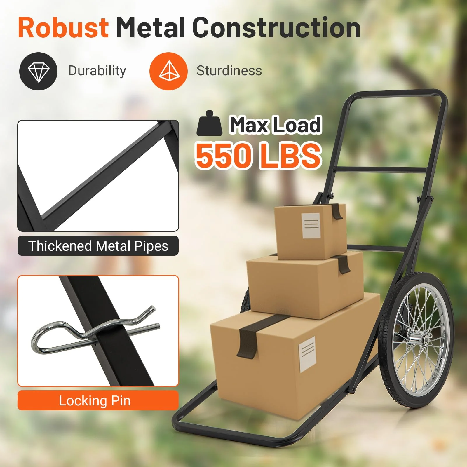 Goplus Folding Deer Cart with Polyester Liner, 550 LBS Heavy-Duty Hunting Game Hauler with 20" Rubber Wheels, Ergonomic Handle - Image 3