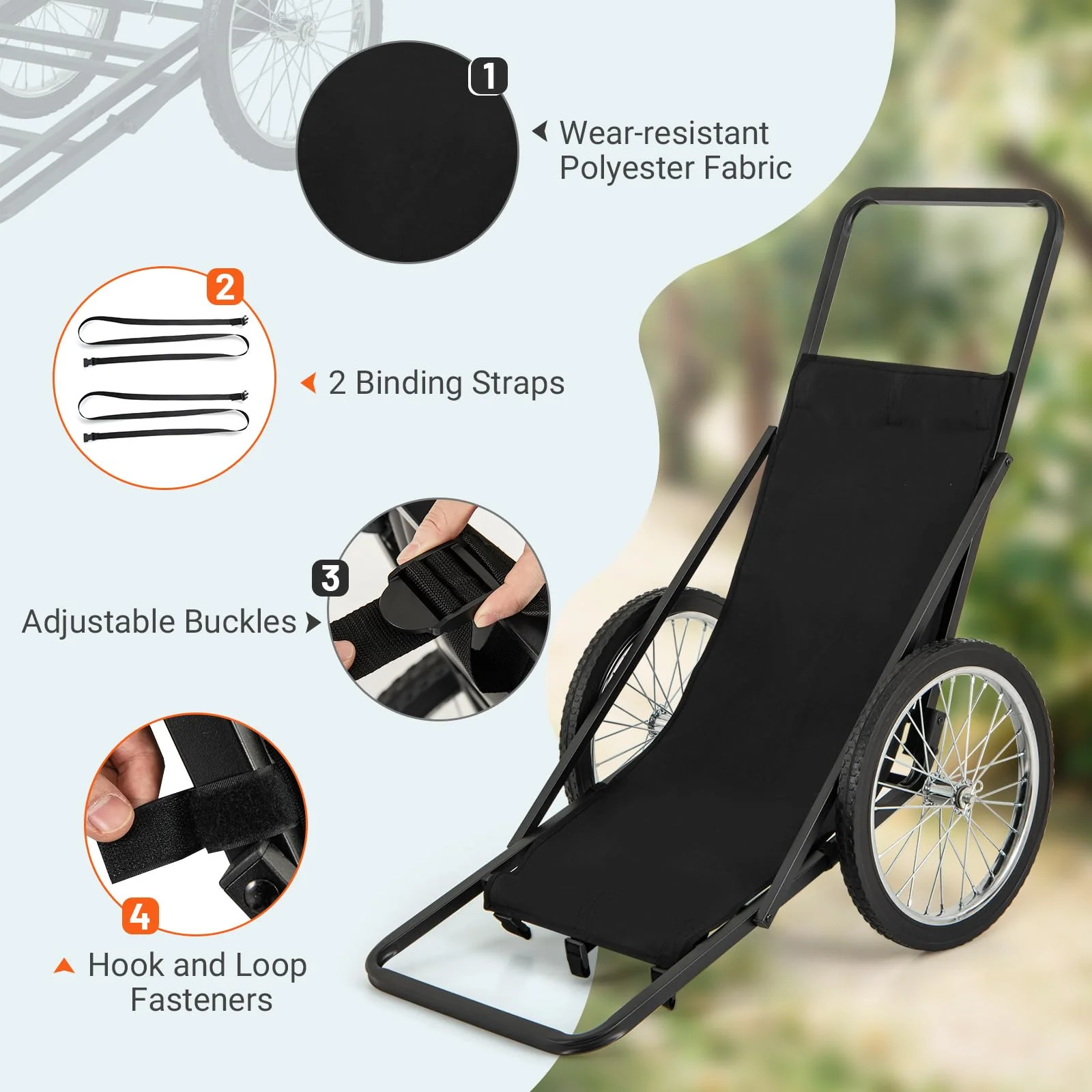 Goplus Folding Deer Cart with Polyester Liner, 550 LBS Heavy-Duty Hunting Game Hauler with 20" Rubber Wheels, Ergonomic Handle - Image 5